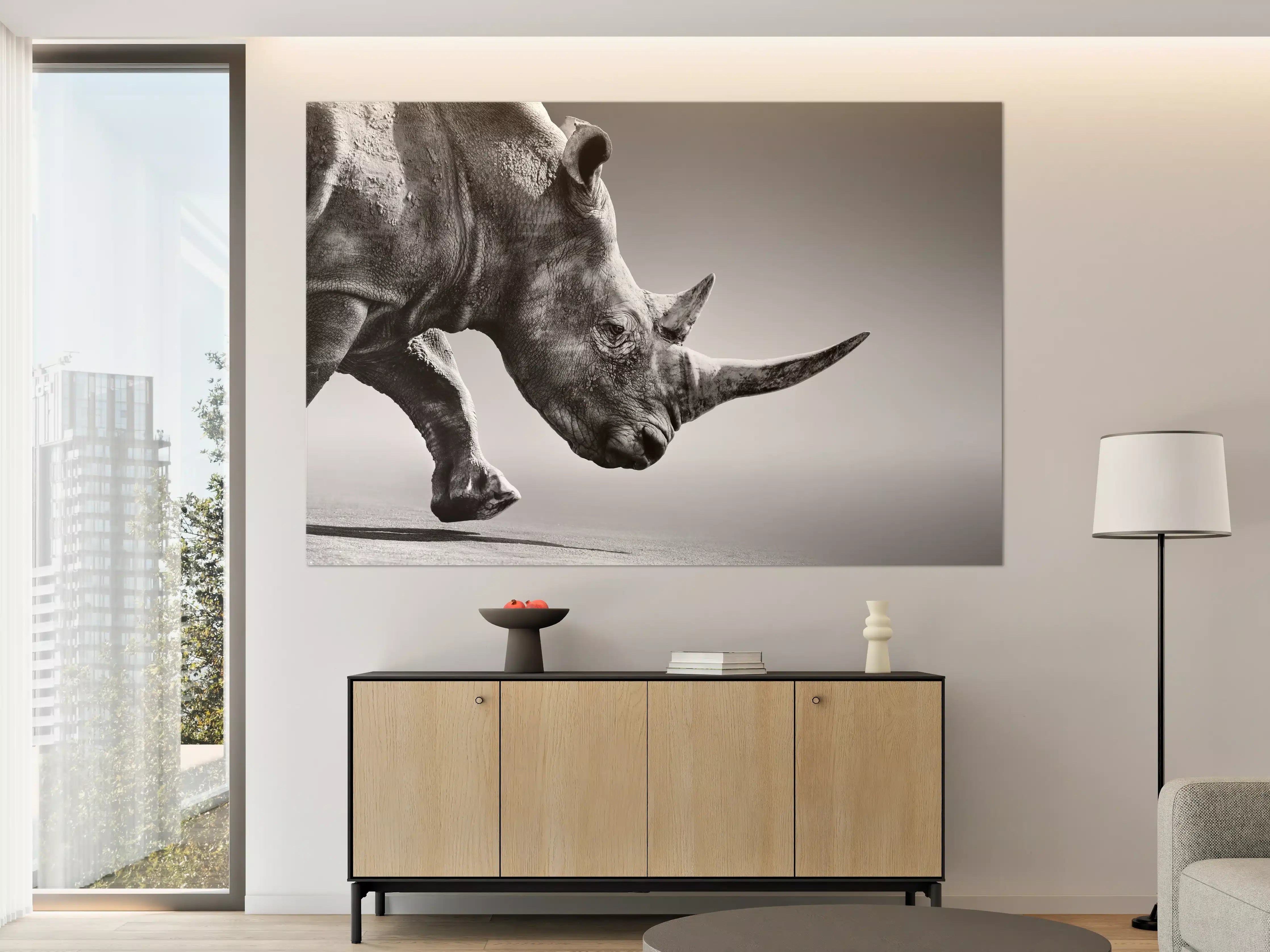 Große Wandbilder - Stilvoller Nashorn-Silhouetten-Effekt
