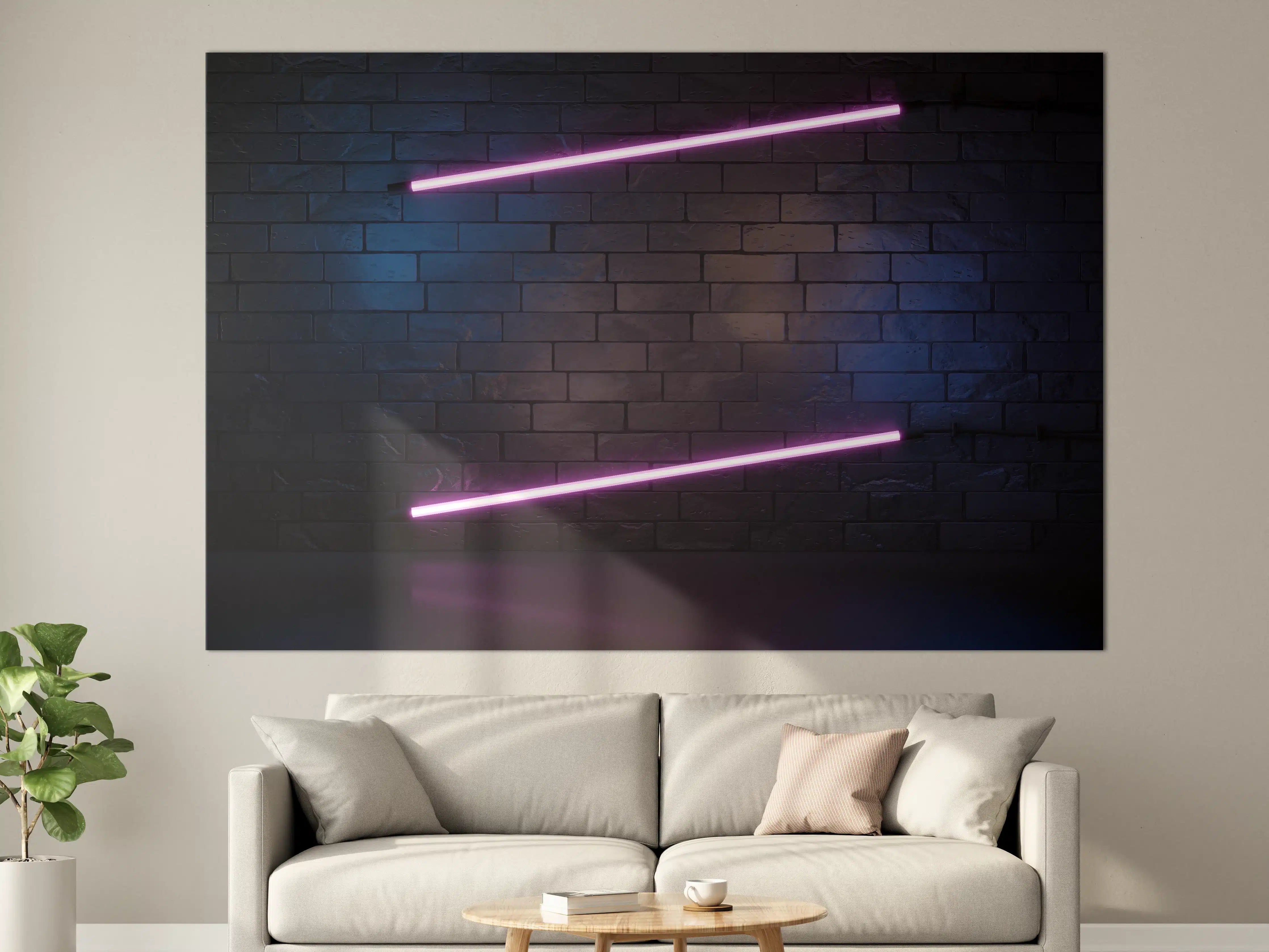 Große Wandbilder - Stilvoller moderner lila Neonlichtrahmen