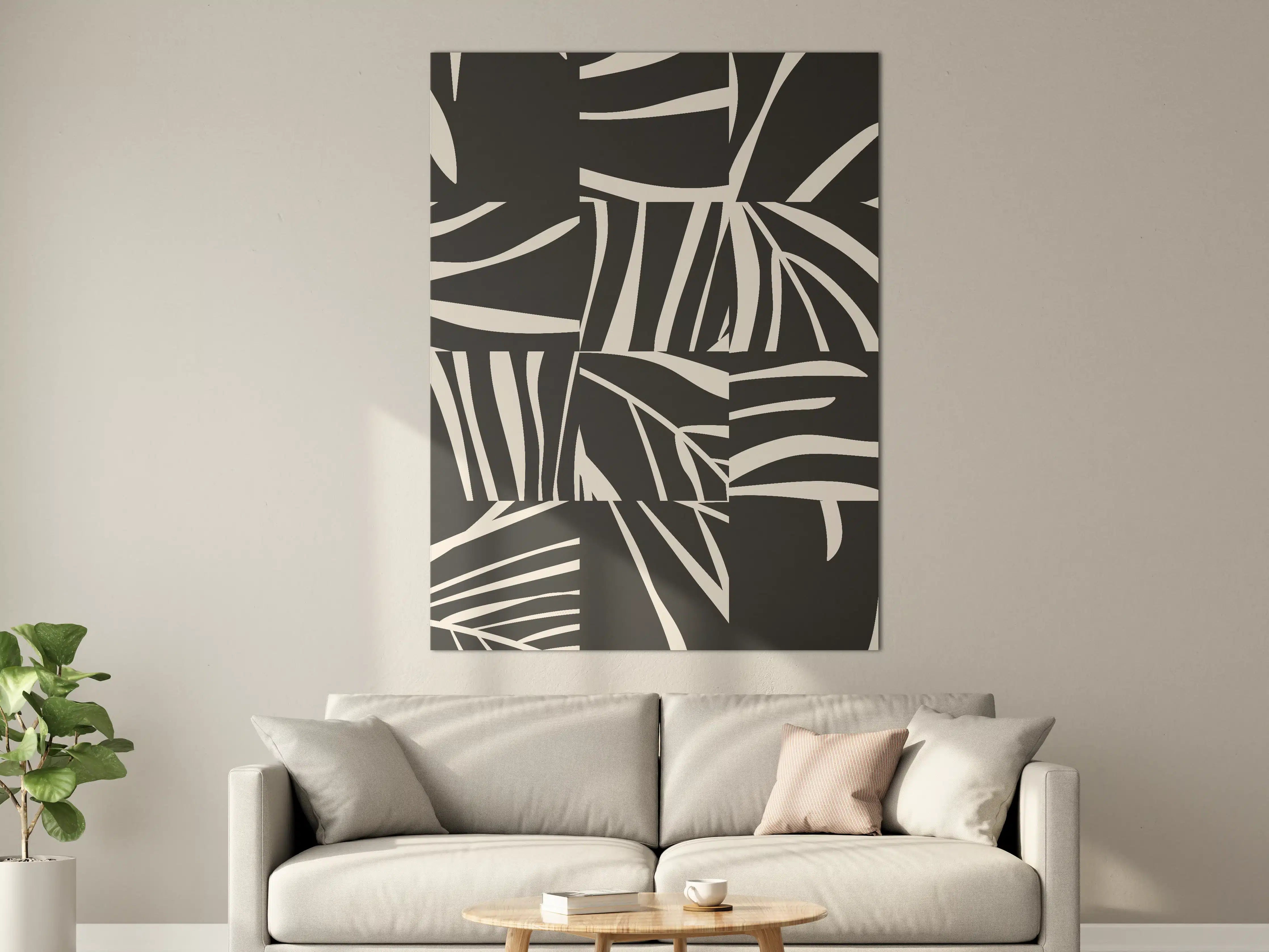 Große Wandbilder - Stilvolles Tropenblatt-Motiv in Schwarz-Weiß