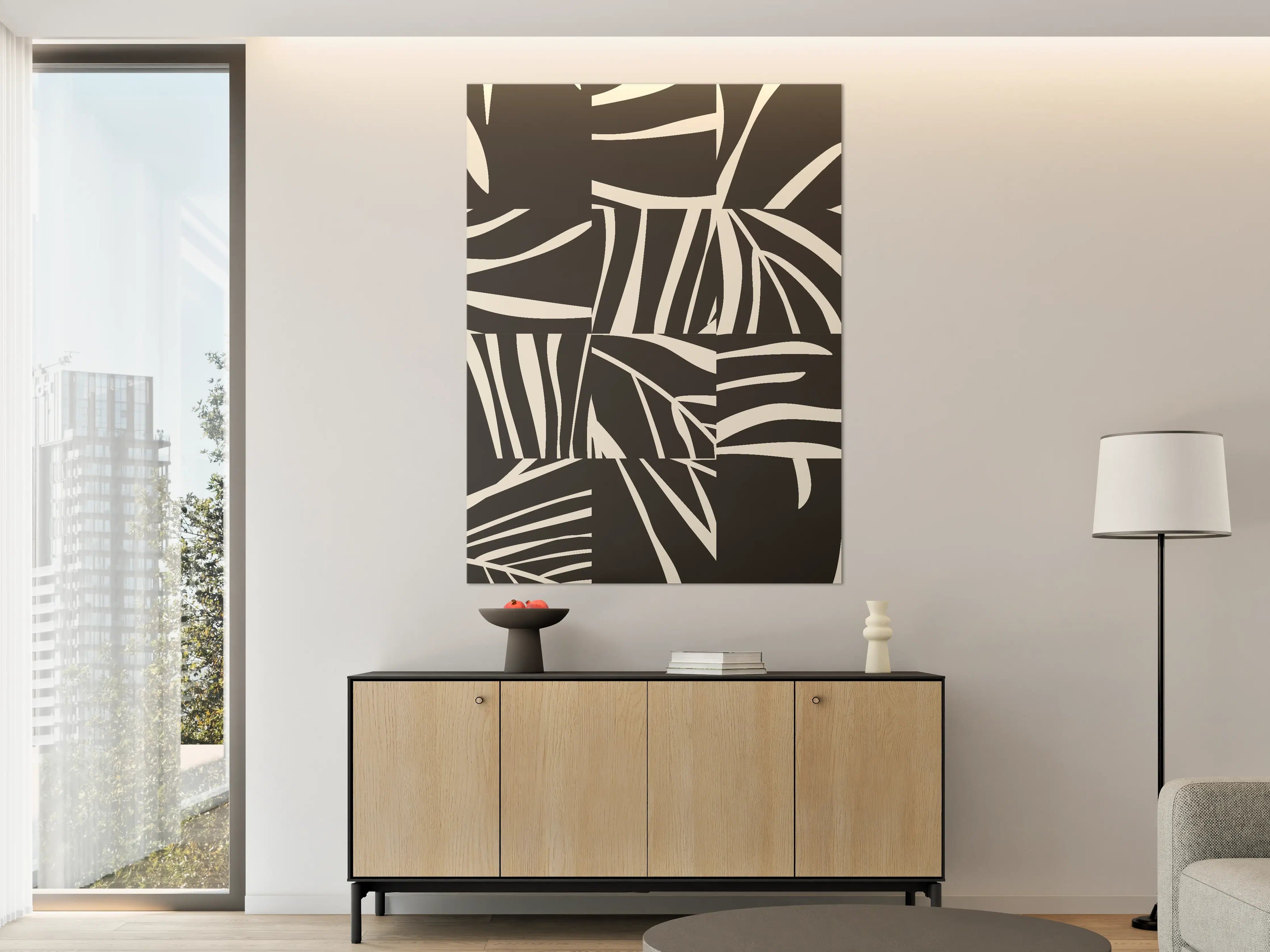 Große Wandbilder - Stilvolles Tropenblatt-Motiv in Schwarz-Weiß