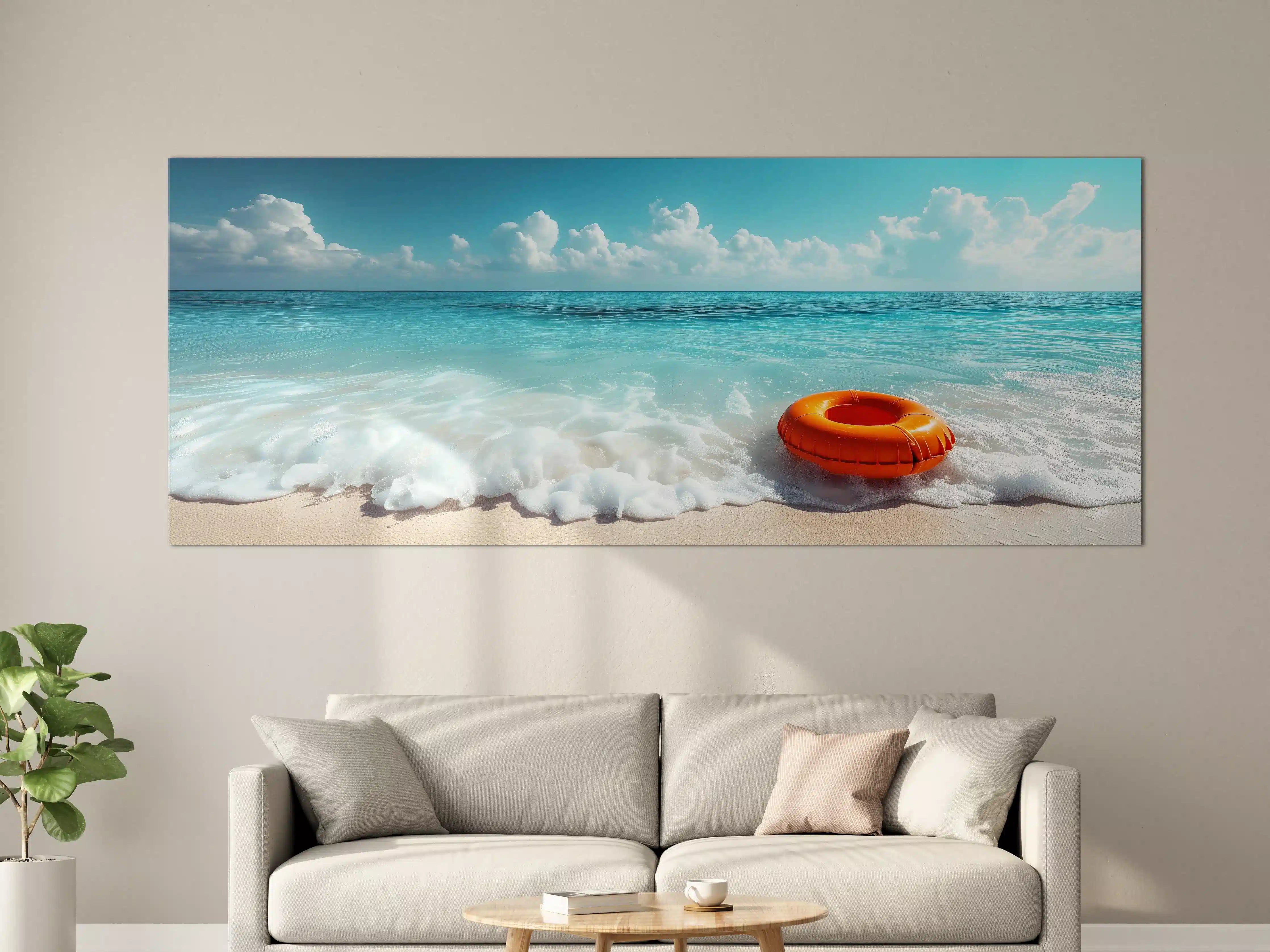 Große Wandbilder - Strand mit orangefarbener Schwimmringe