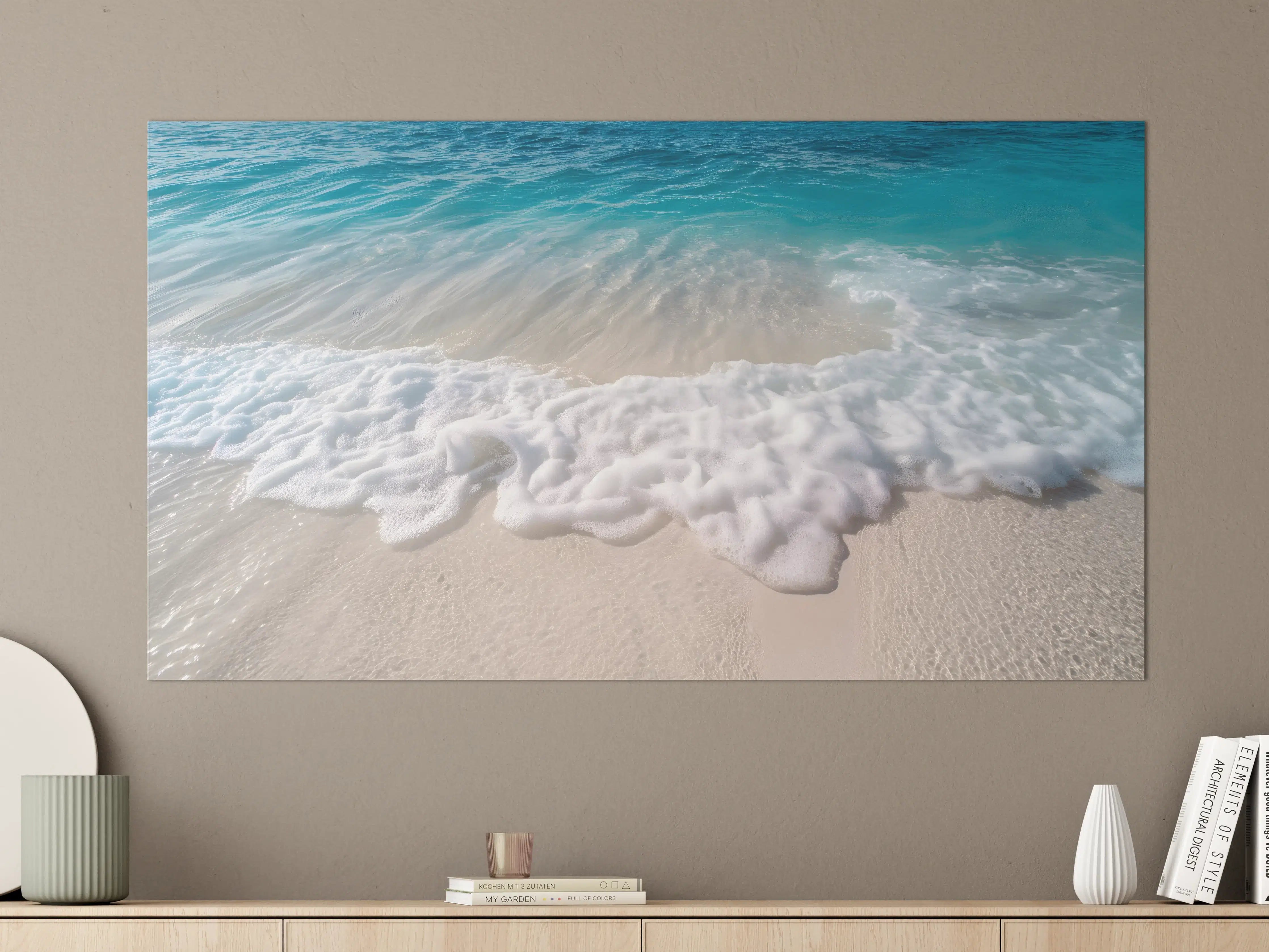 Große Wandbilder - Strand mit sanften Wellen und Schaum