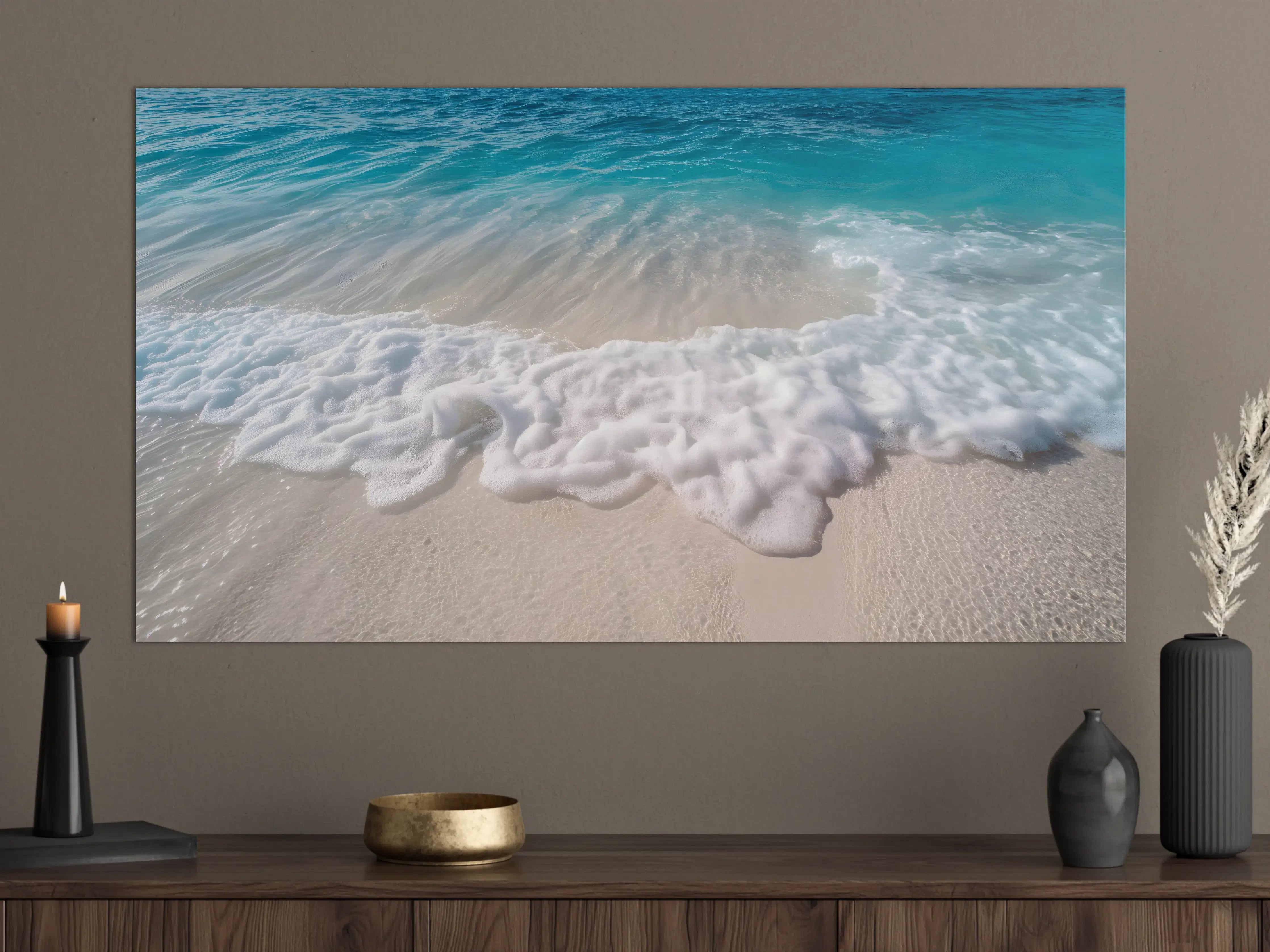Große Wandbilder - Strand mit sanften Wellen und Schaum