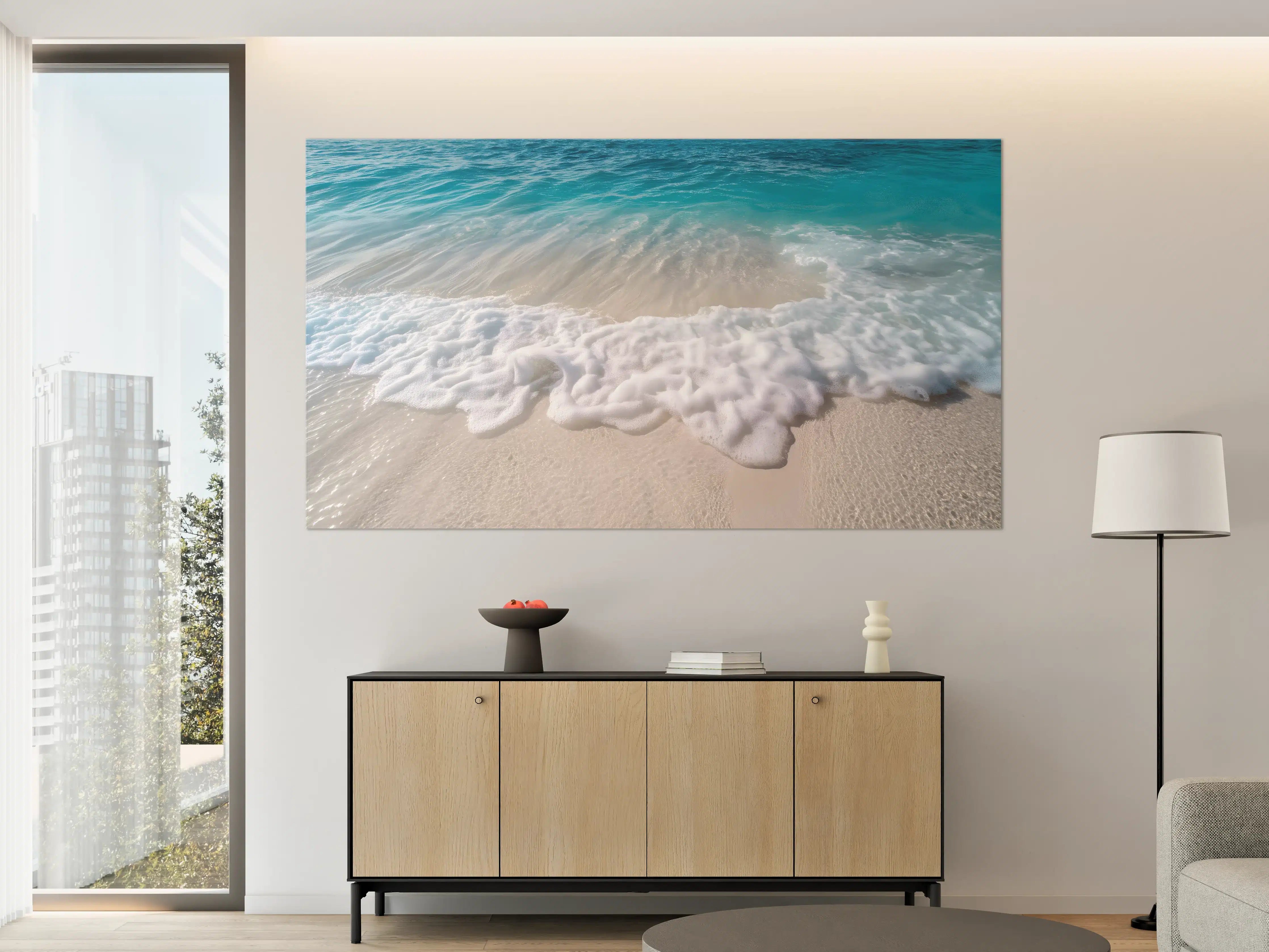 Große Wandbilder - Strand mit sanften Wellen und Schaum