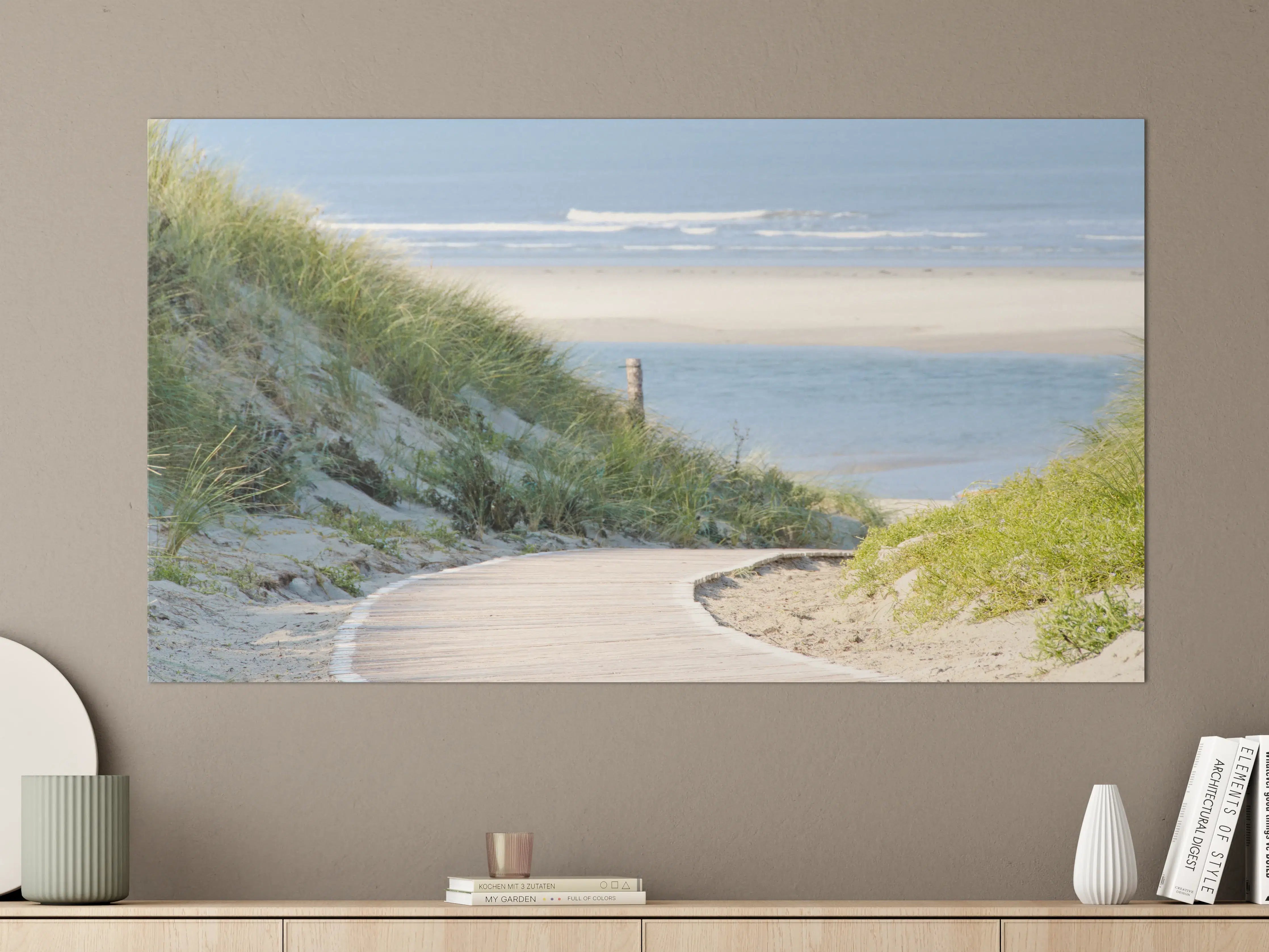 Große Wandbilder - Strandpromenade mit Sanddünen und Meerblick