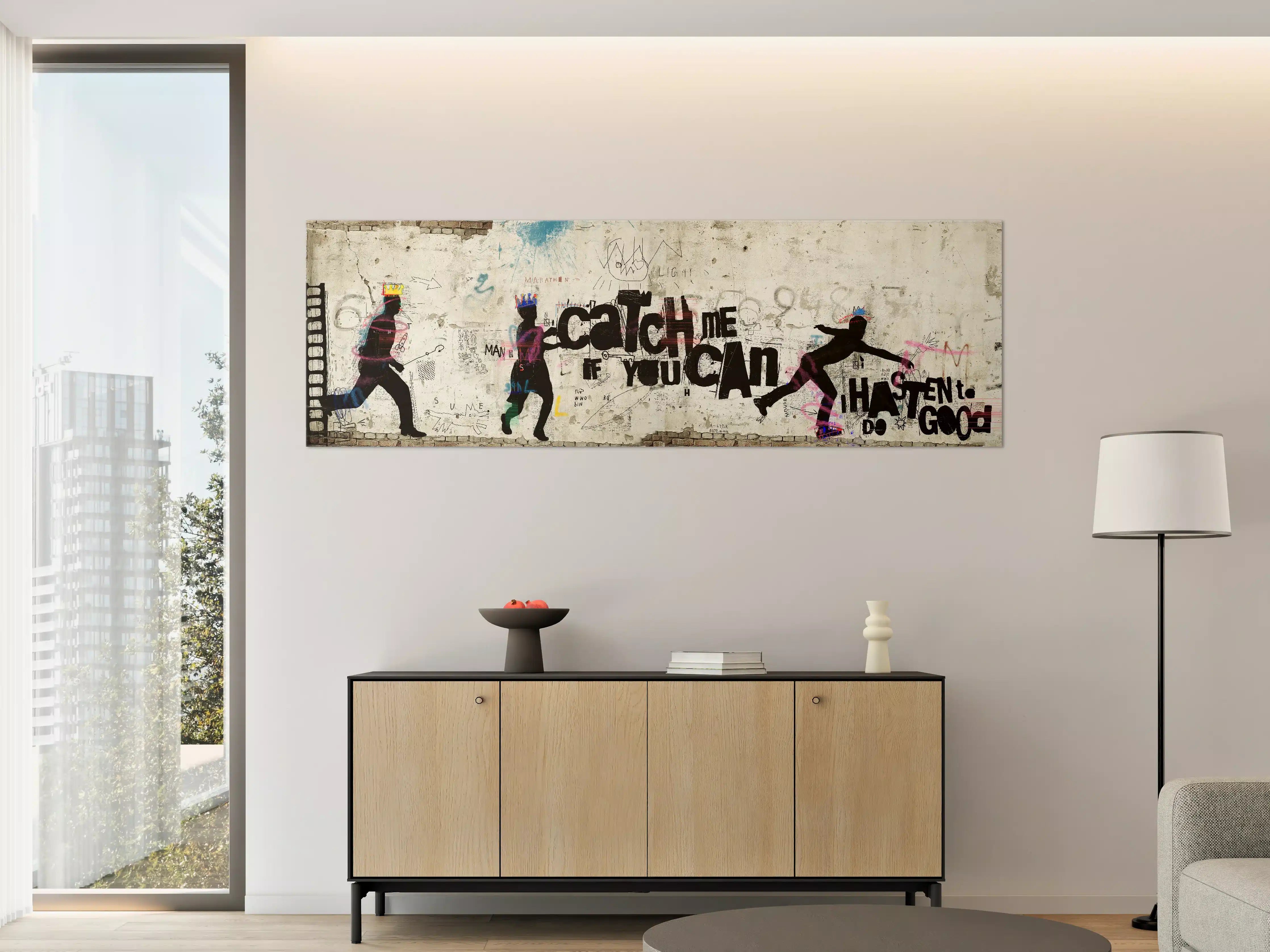 Große Wandbilder - Street-Art-Läufer auf Mauer