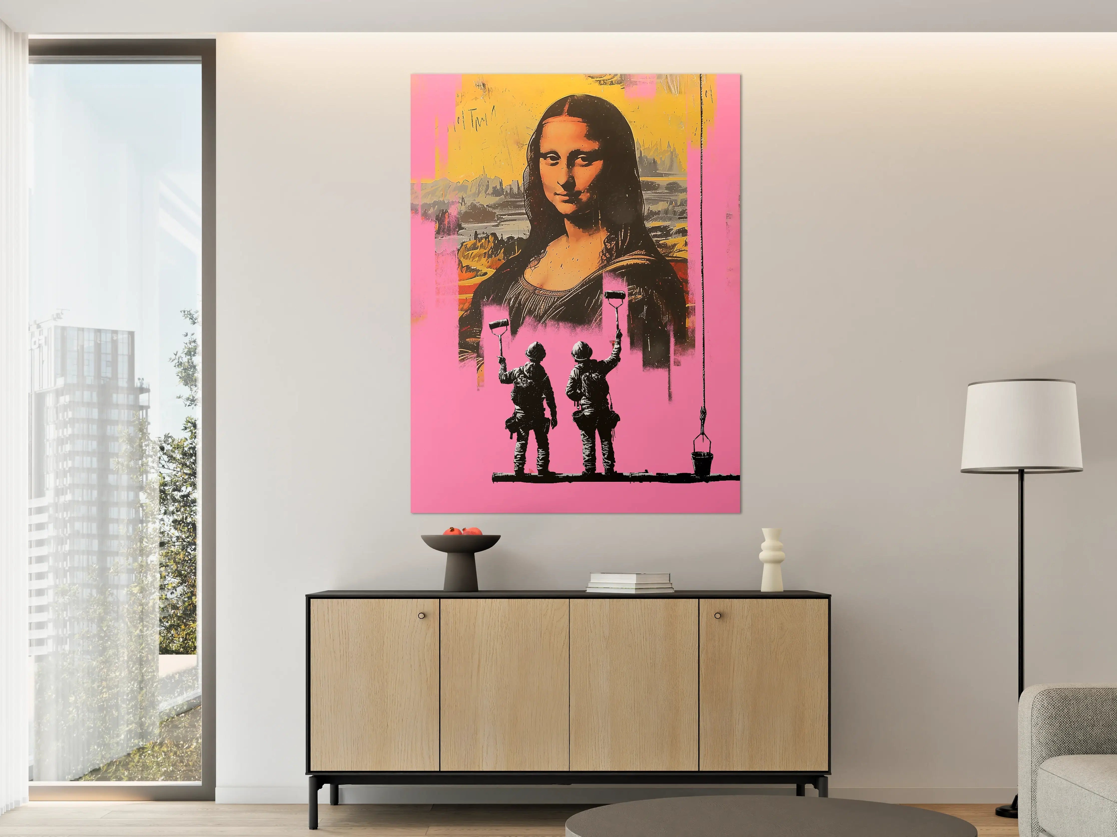 Große Wandbilder - Street Art Mona Lisa mit Kriegsszenen
