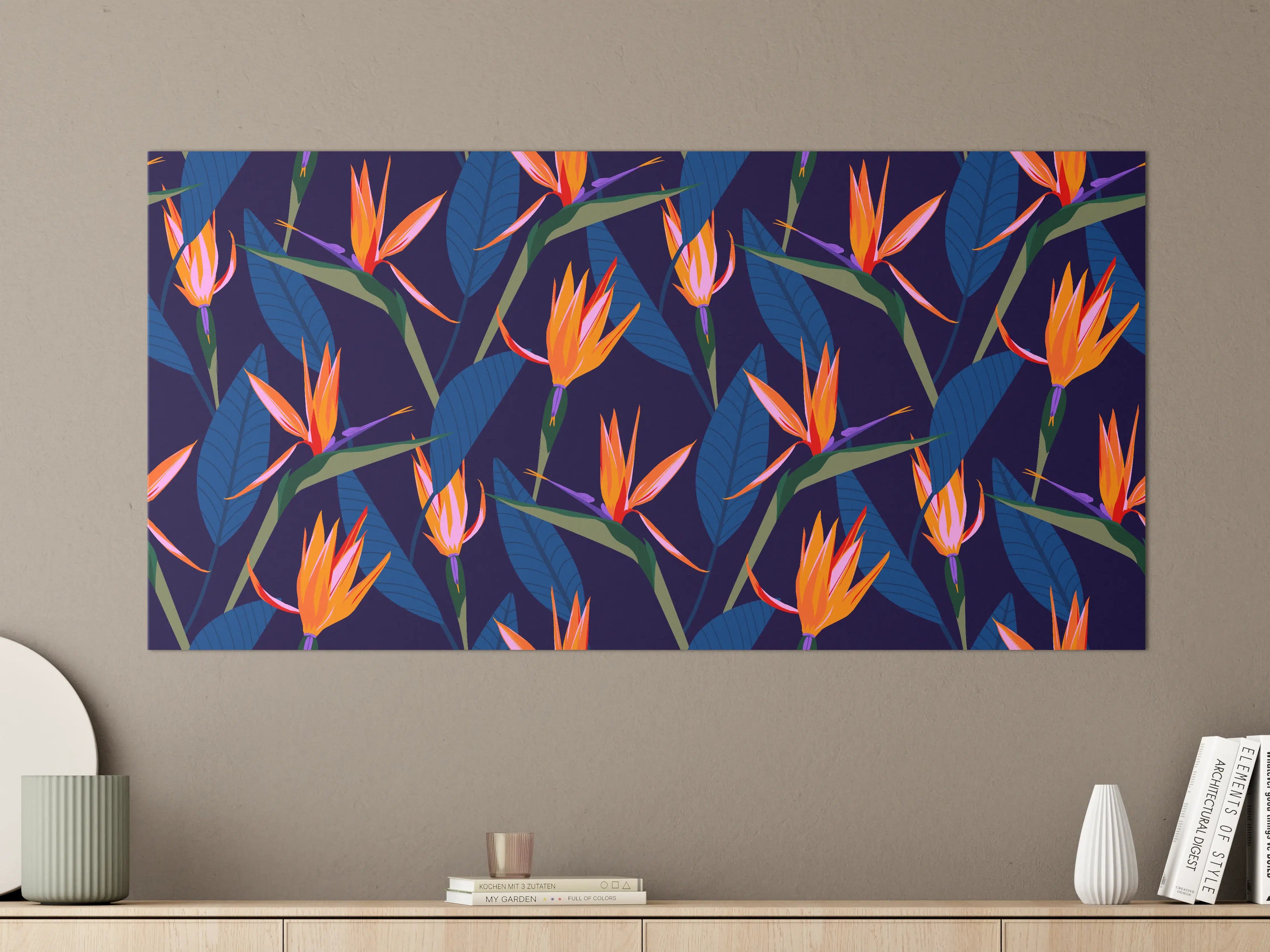 Große Wandbilder - Strelitzia Nacht – Tropische Blumen