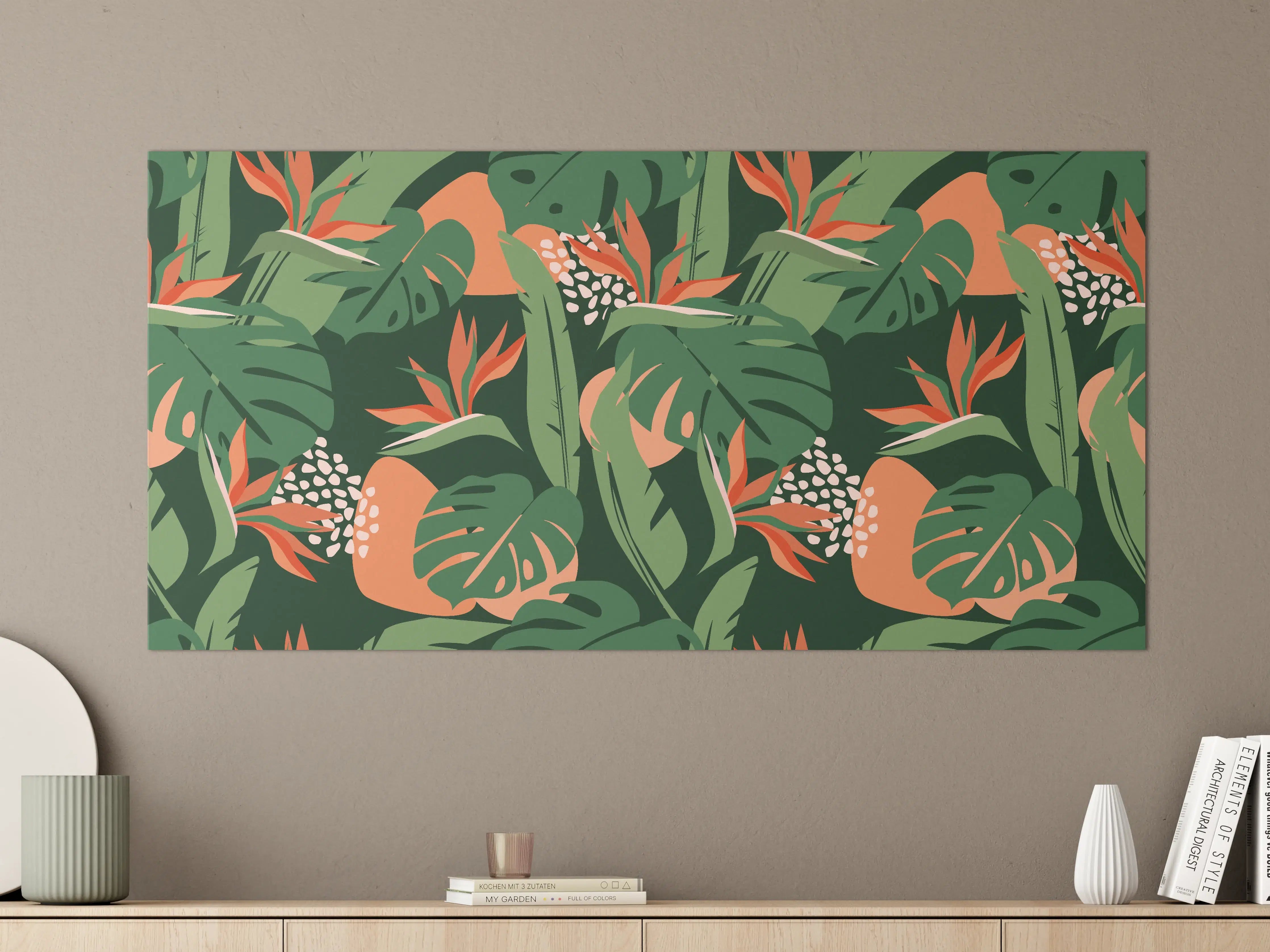 Große Wandbilder - Strelitzia Tropenblatt Grün-Orange