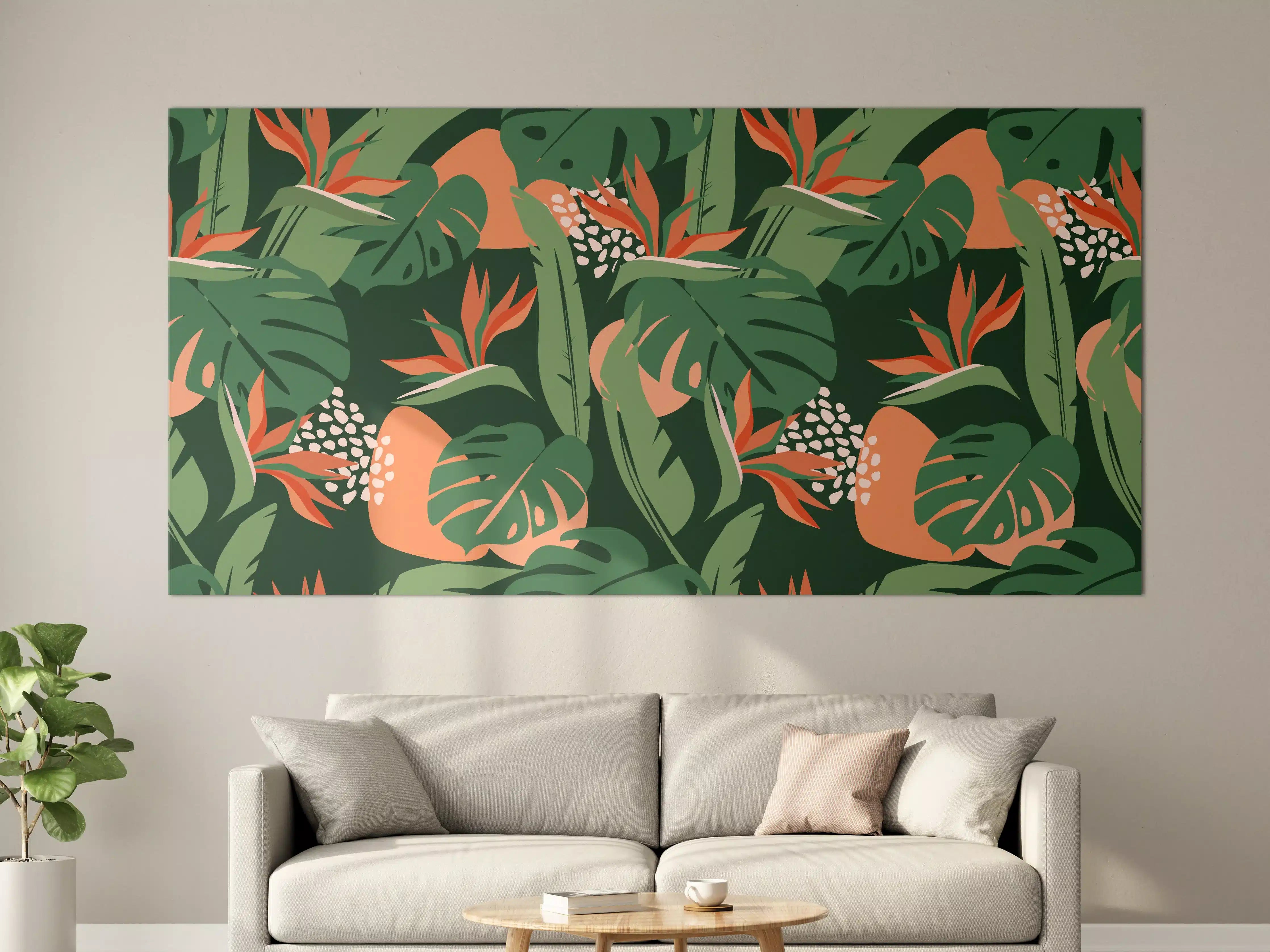 Große Wandbilder - Strelitzia Tropenblatt Grün-Orange