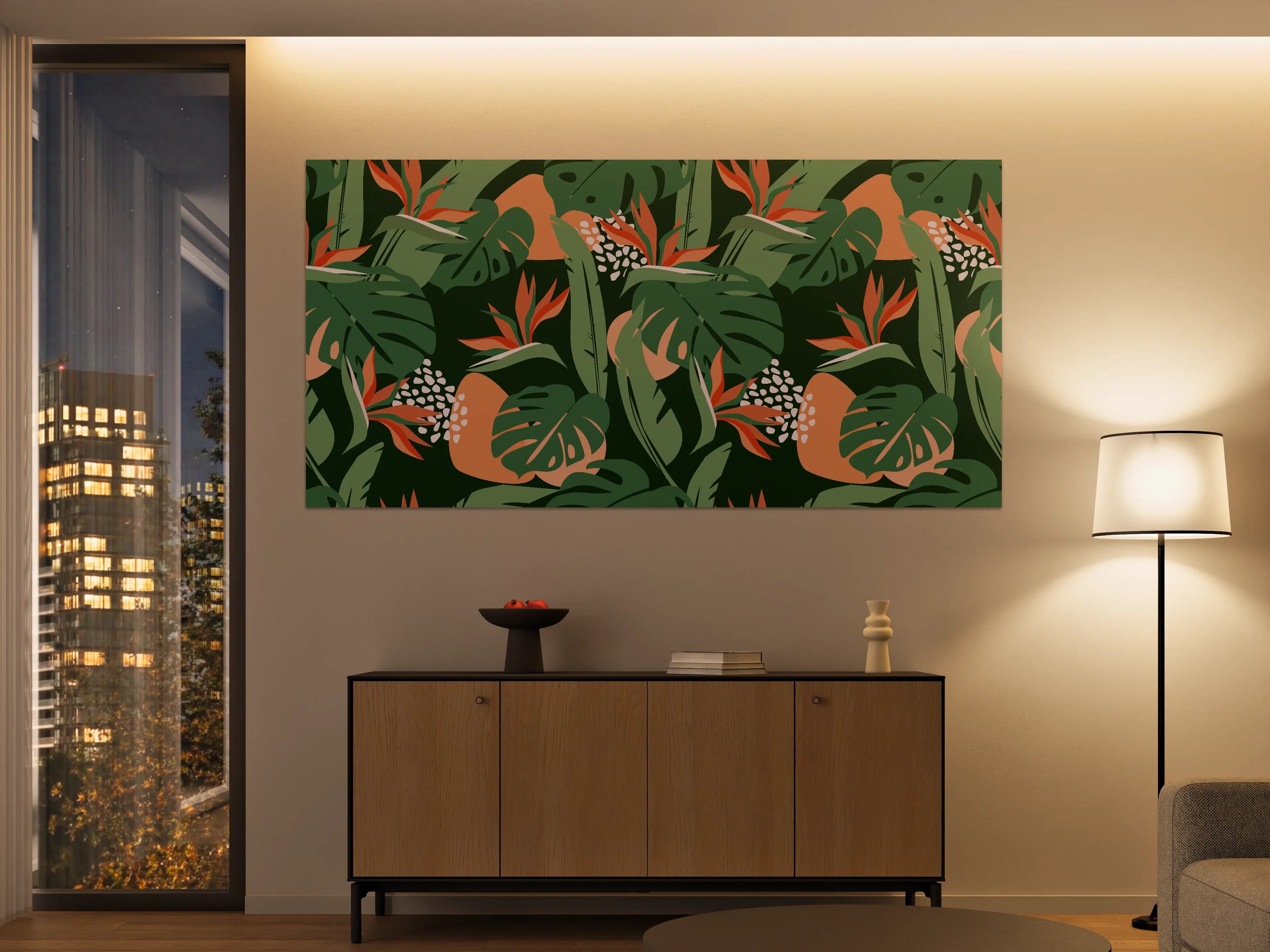 Große Wandbilder - Strelitzia Tropenblatt Grün-Orange
