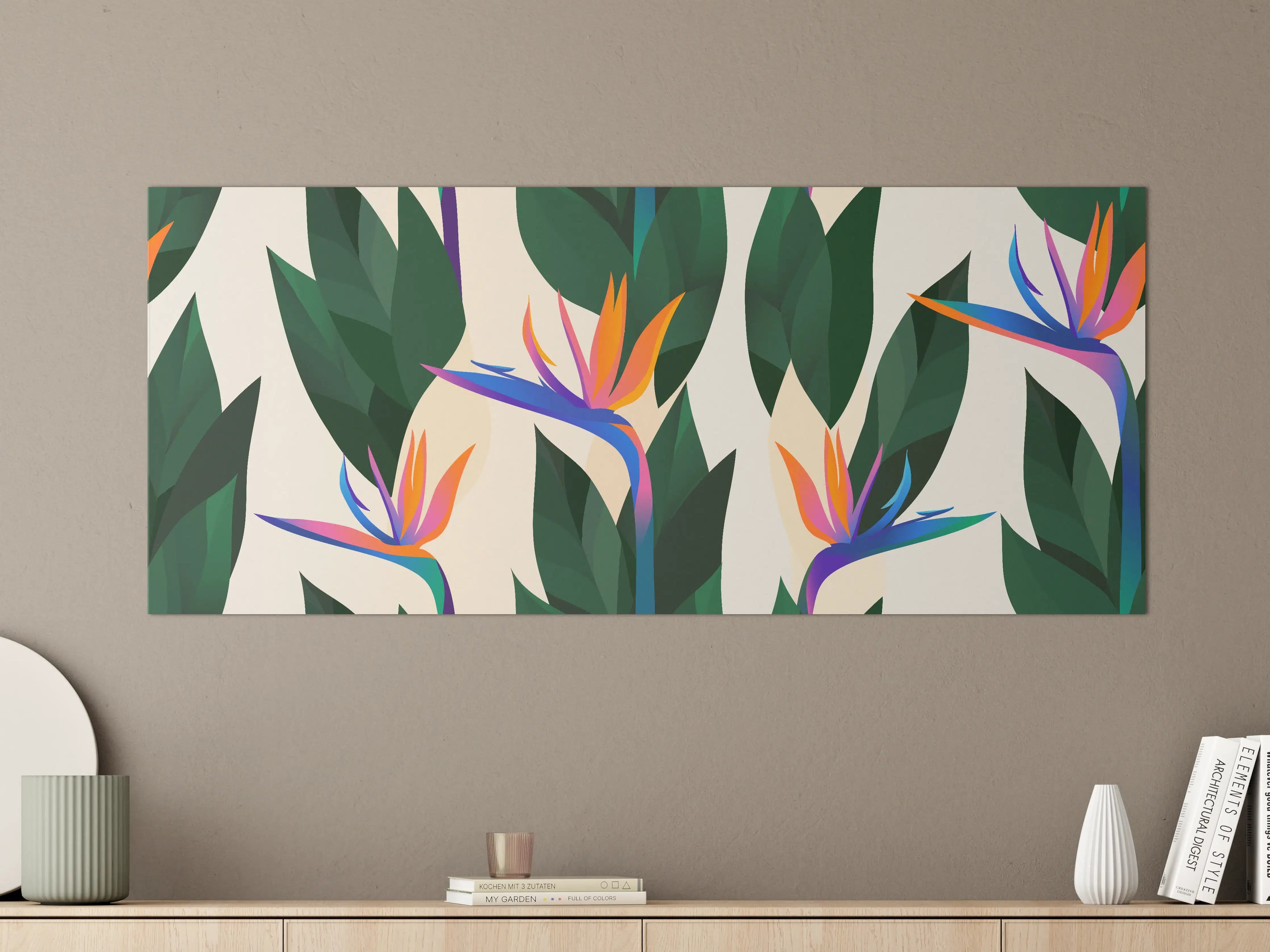 Große Wandbilder - Strelitzia Tropic Blumenmuster