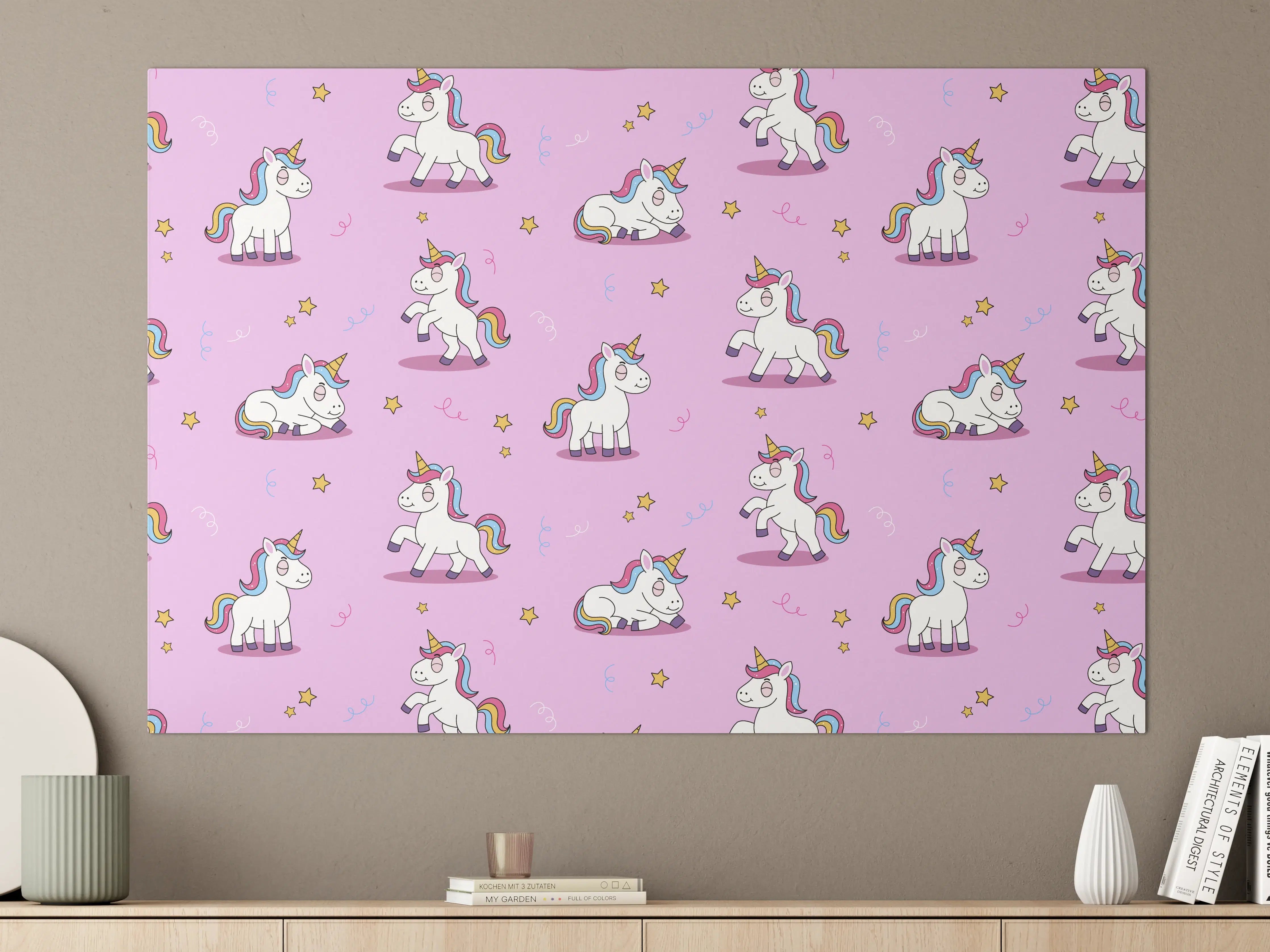 Große Wandbilder - Süße Einhorn-Motive auf rosa Hintergrund