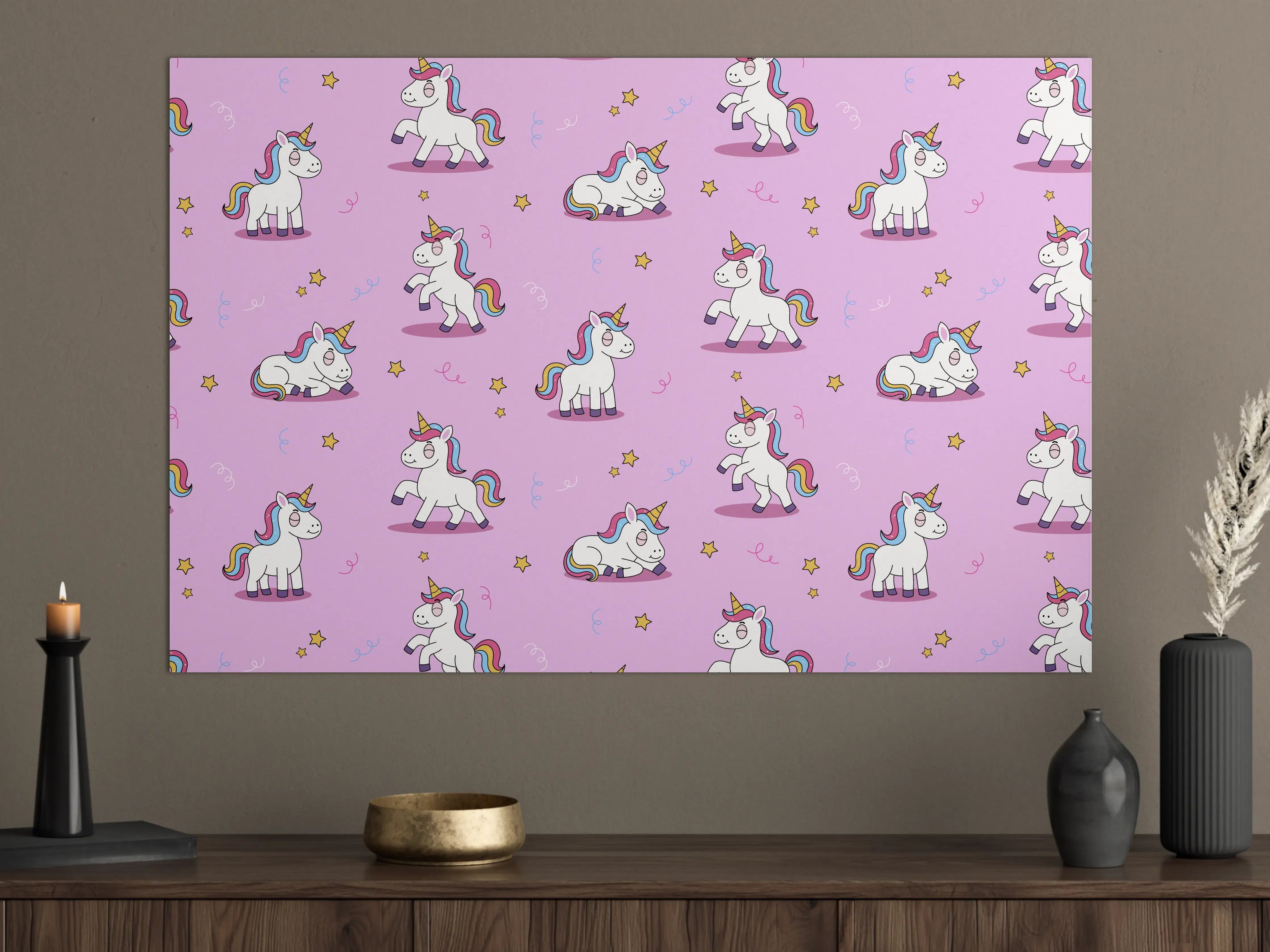 Große Wandbilder - Süße Einhorn-Motive auf rosa Hintergrund