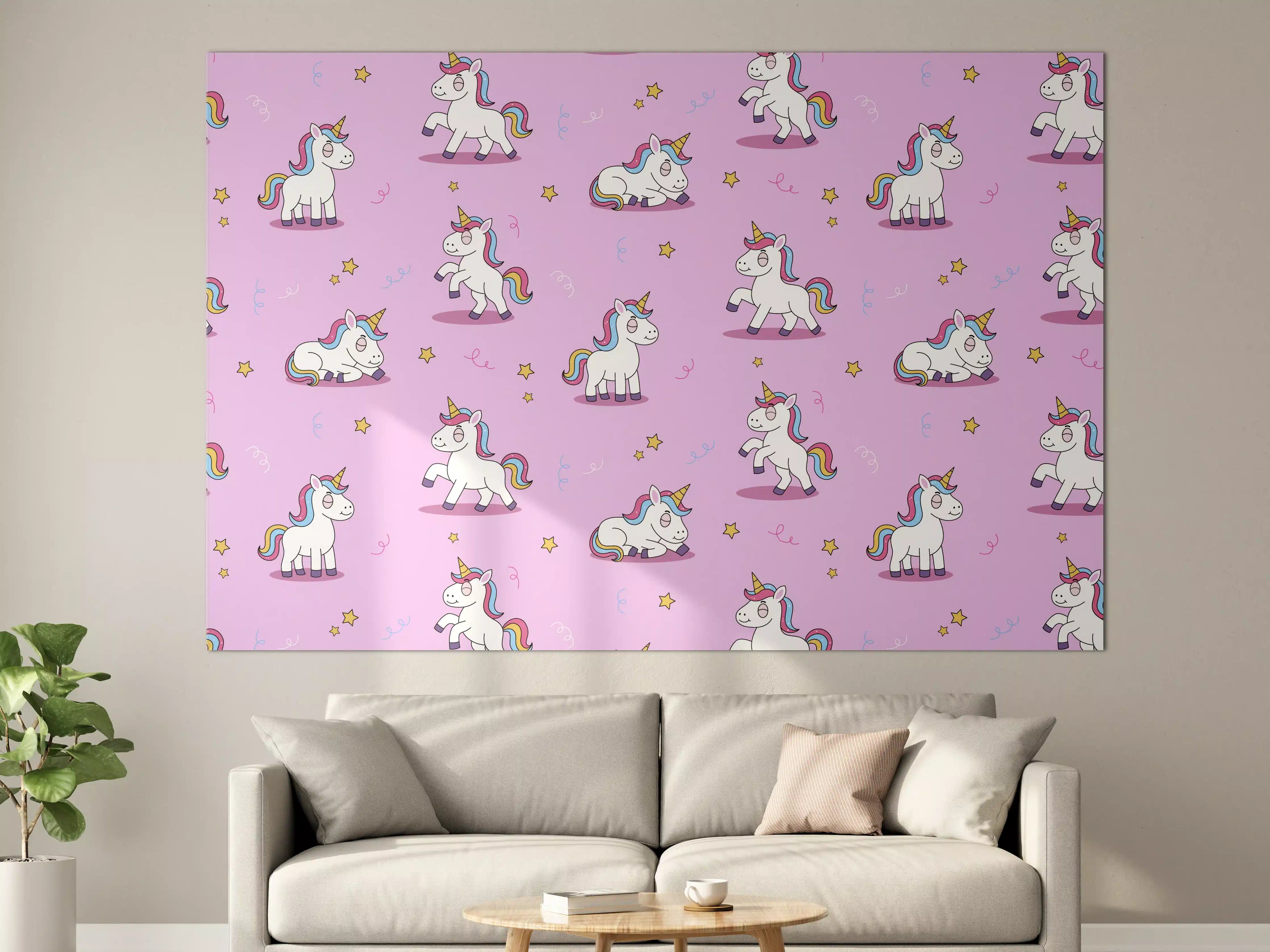 Große Wandbilder - Süße Einhorn-Motive auf rosa Hintergrund