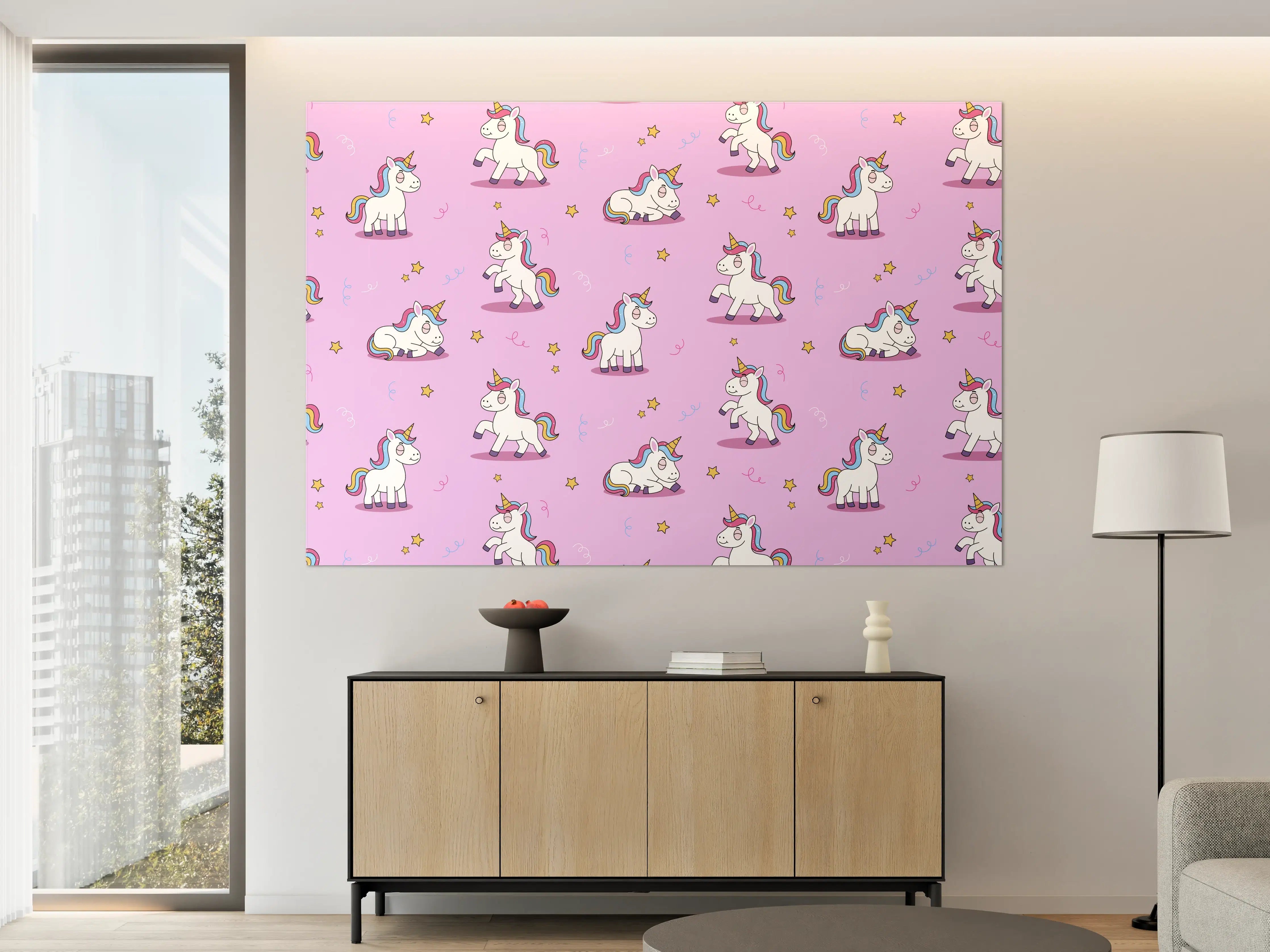 Große Wandbilder - Süße Einhorn-Motive auf rosa Hintergrund