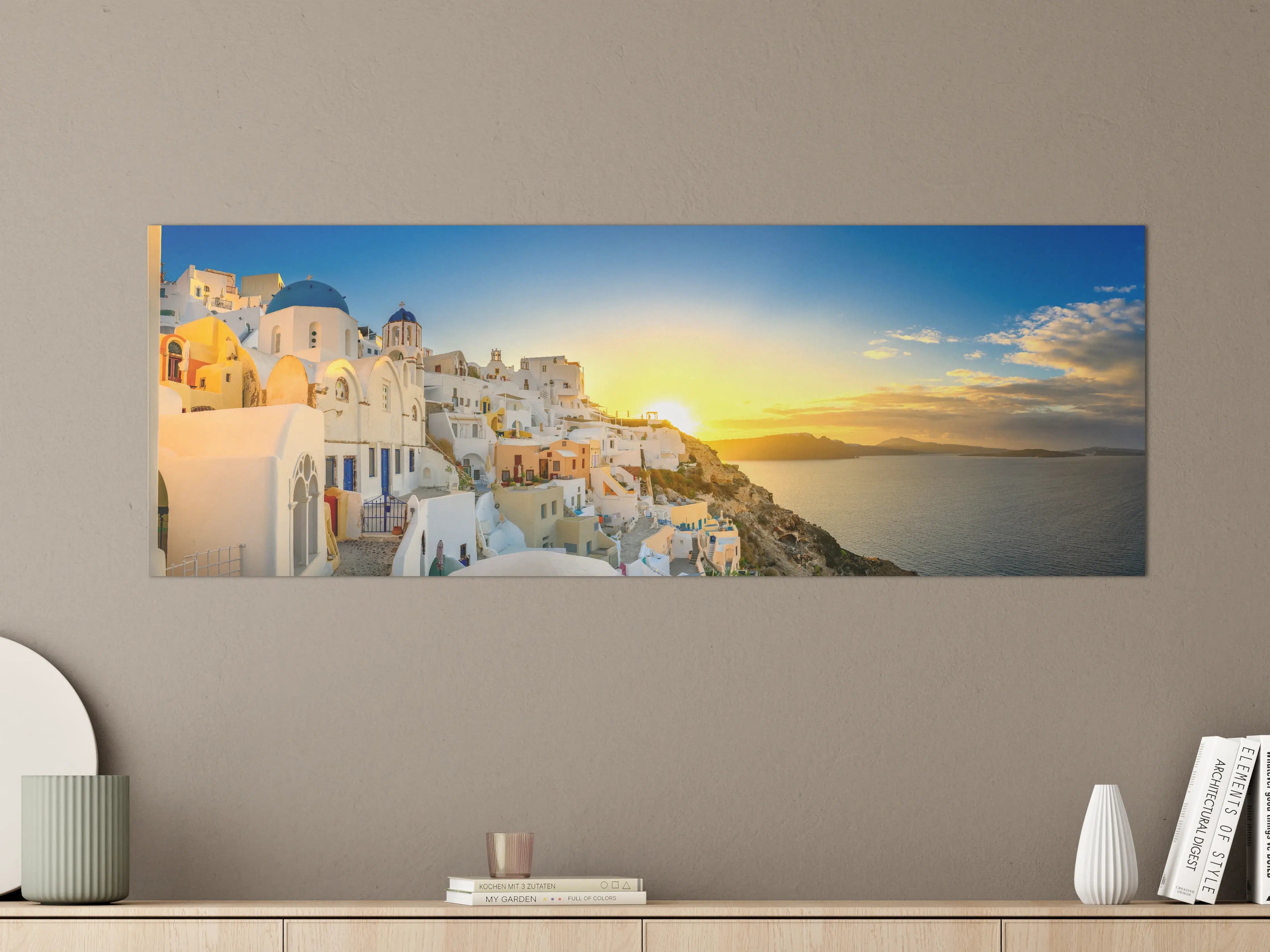 Große Wandbilder - Sunset über Santorini in warmen Farbtönen