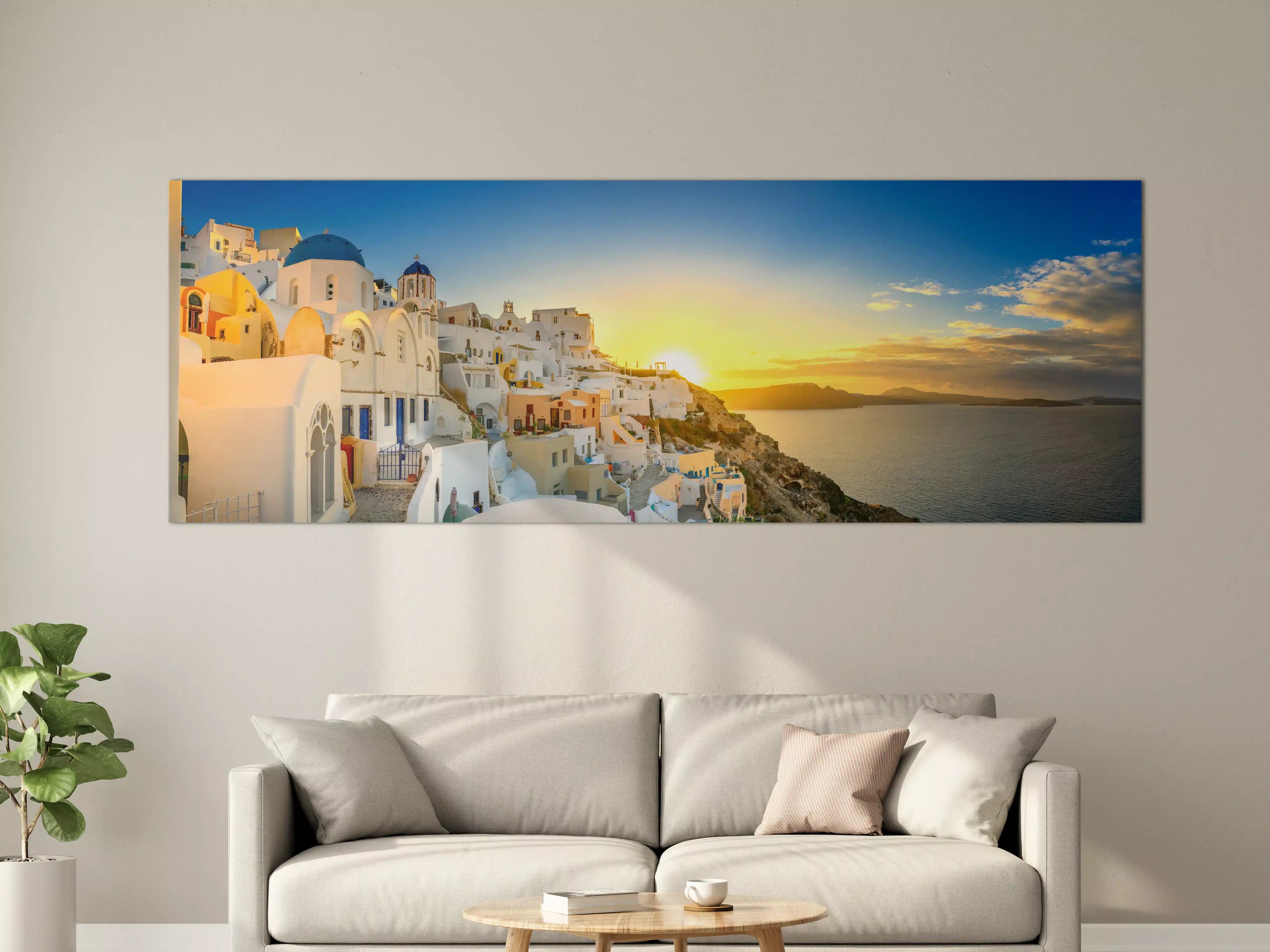 Große Wandbilder - Sunset über Santorini in warmen Farbtönen
