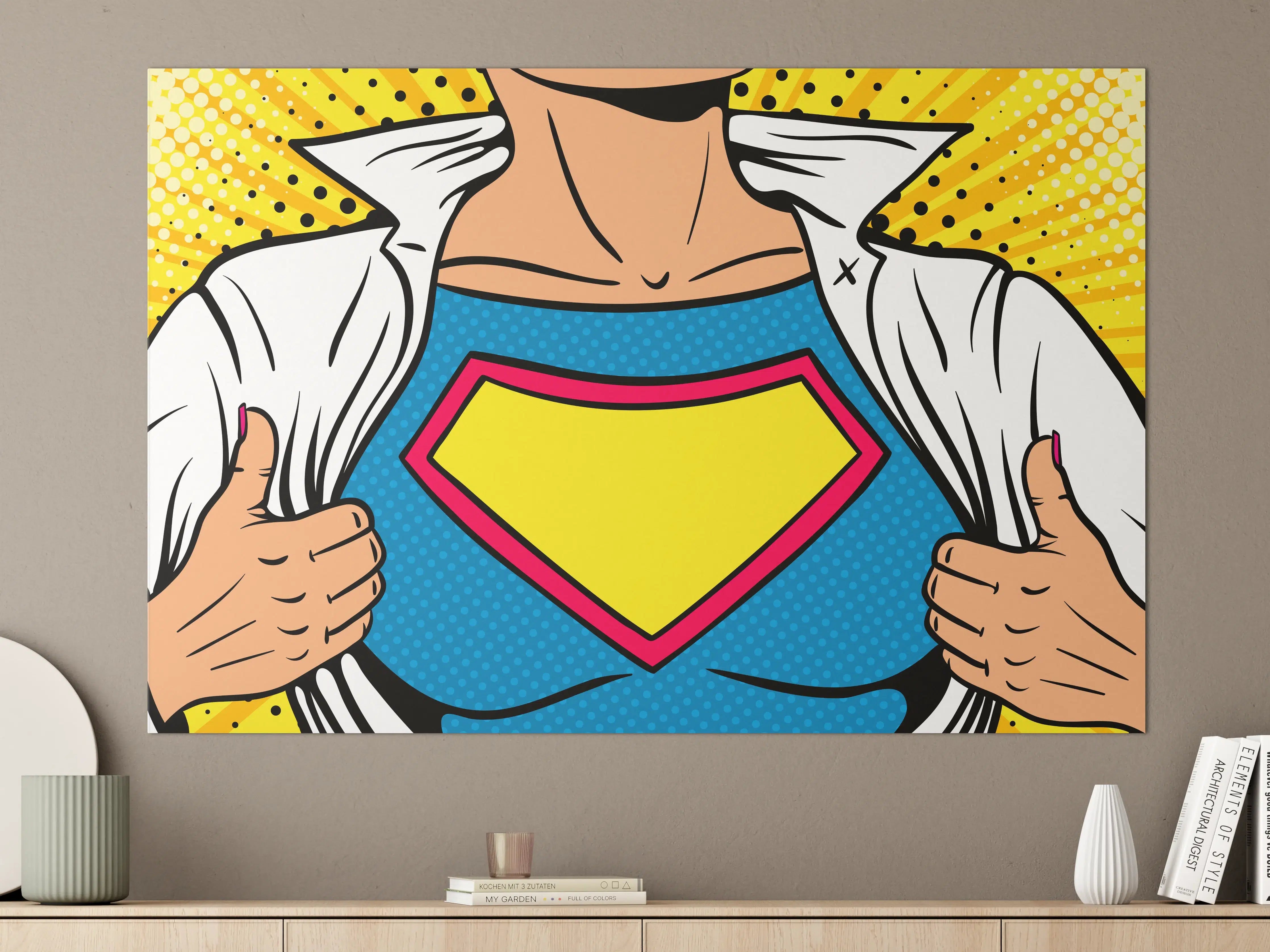 Große Wandbilder - Superhelden-Comic-Design in Pop-Art-Stil