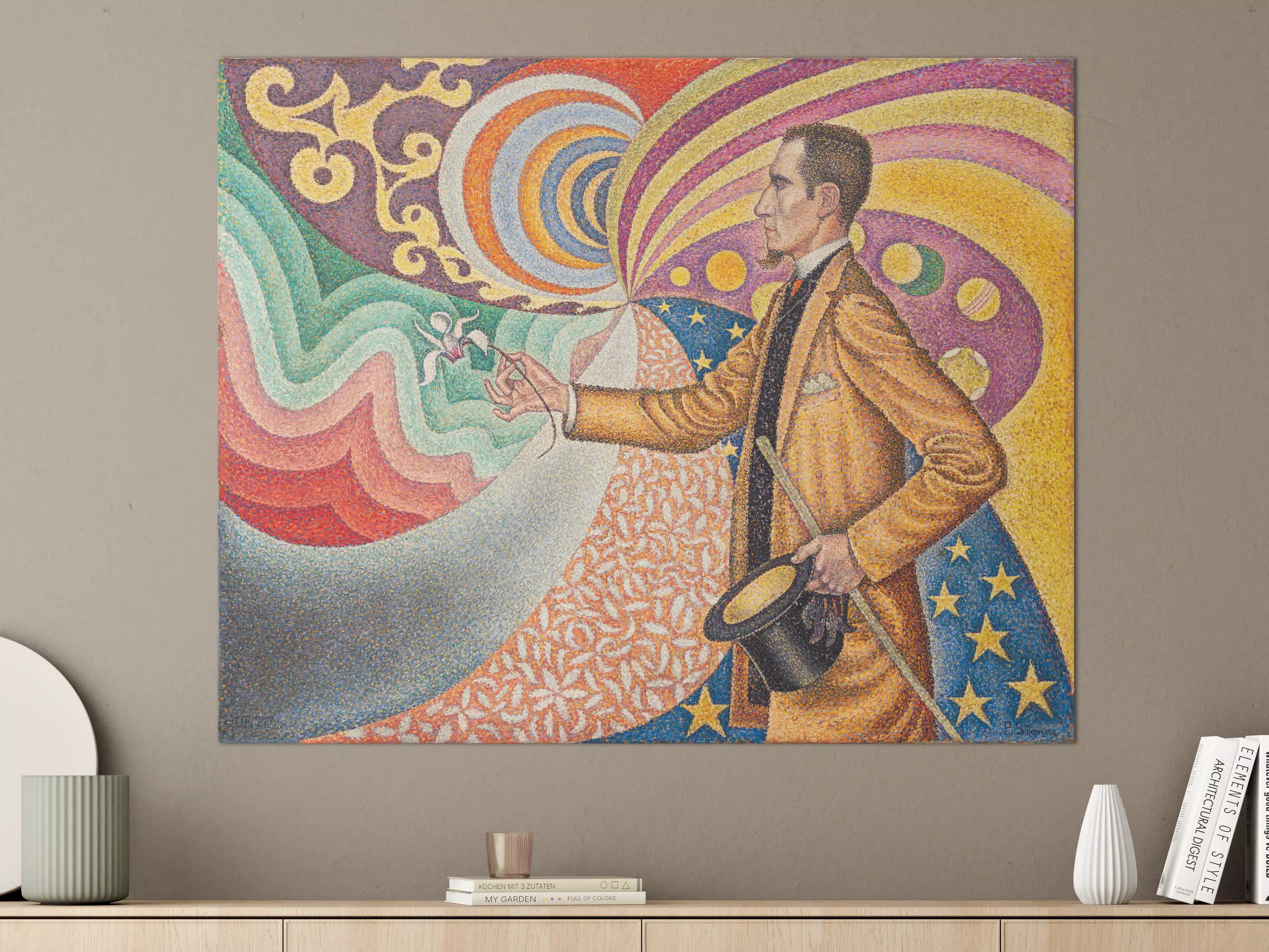 Große Wandbilder - Surrealistischer Zauberer mit buntem Musterhintergrund