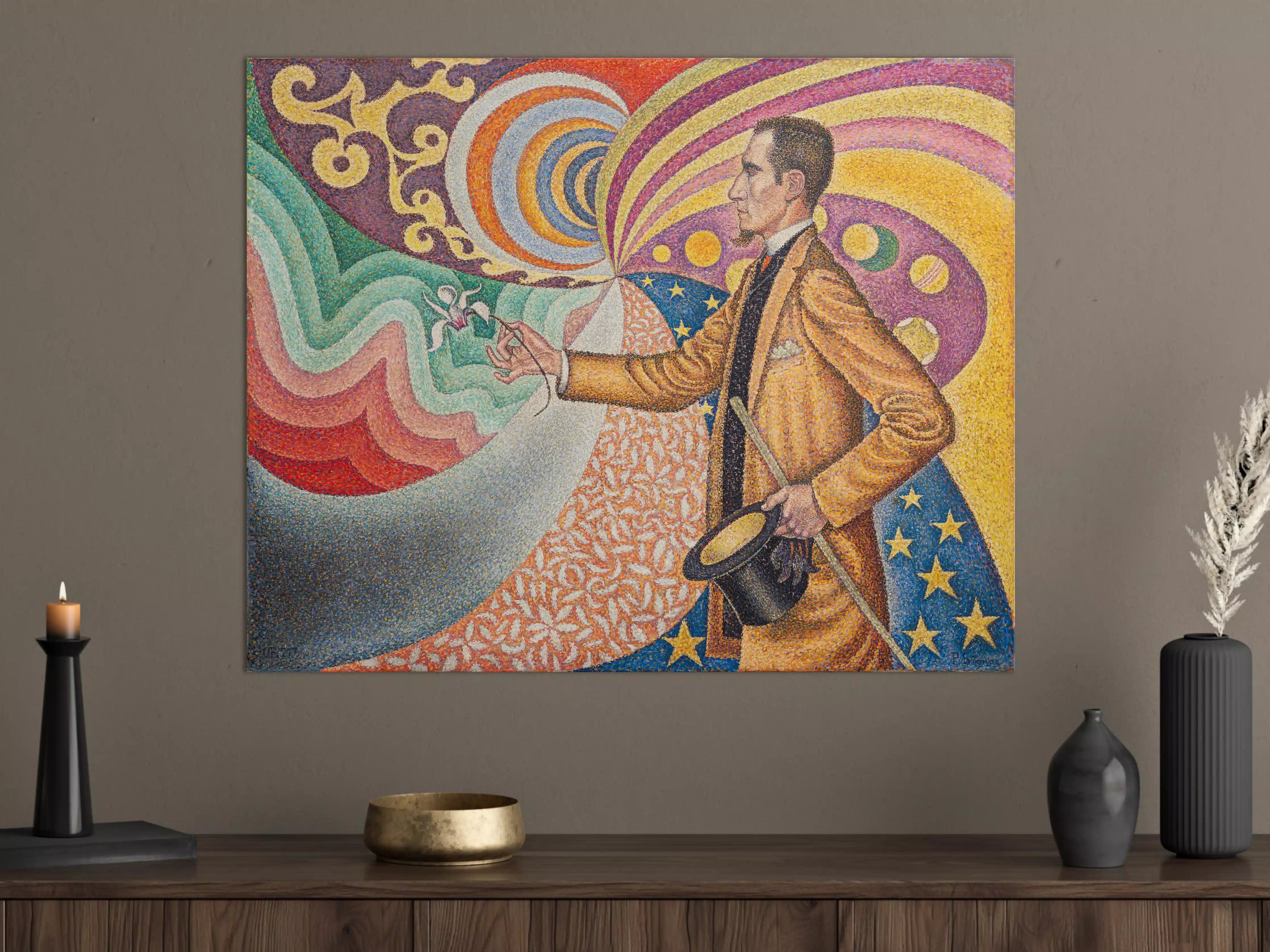 Große Wandbilder - Surrealistischer Zauberer mit buntem Musterhintergrund