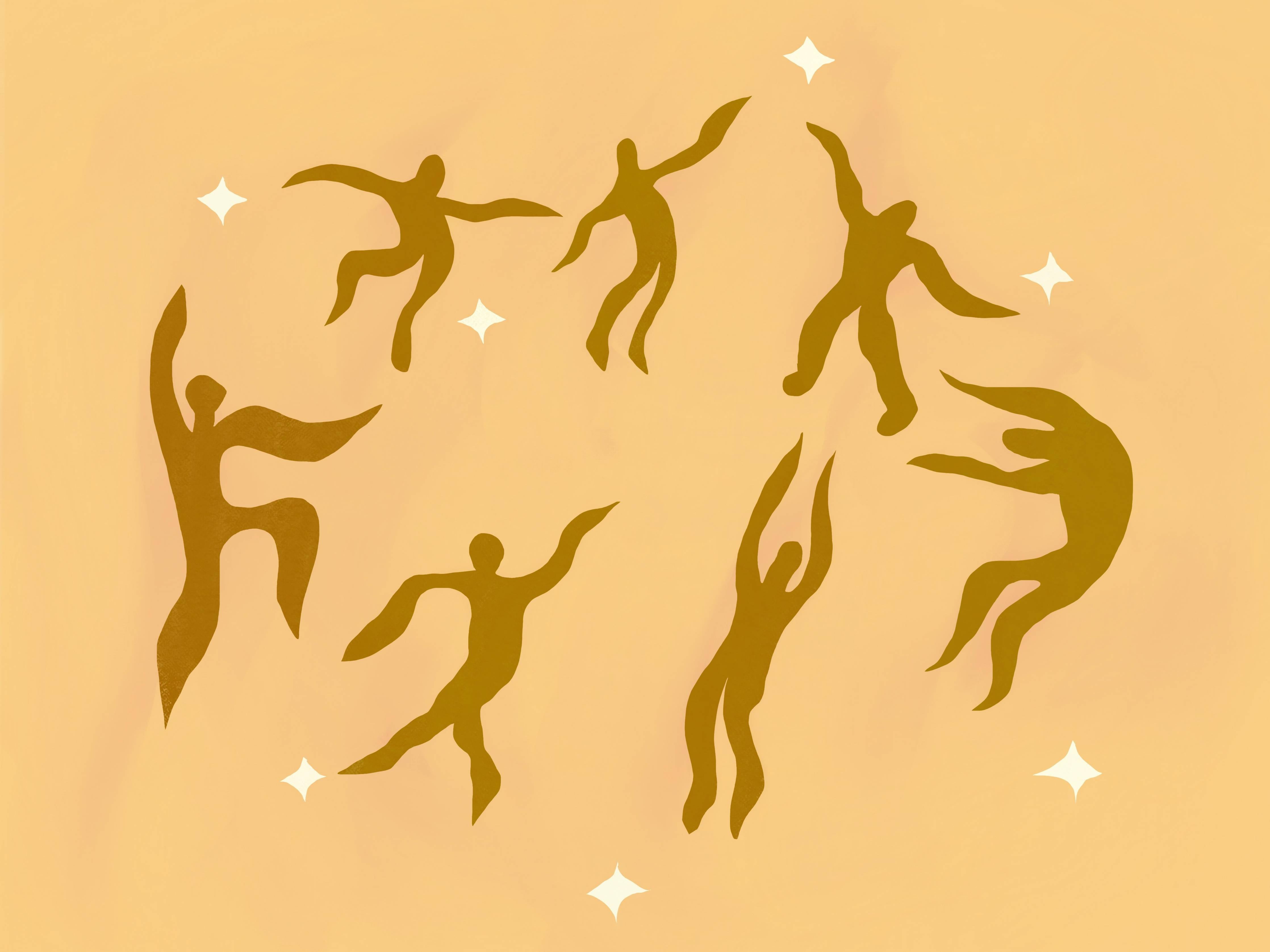 Große Wandbilder-Tanzeinheiten in Gold auf warmer Hintergrund