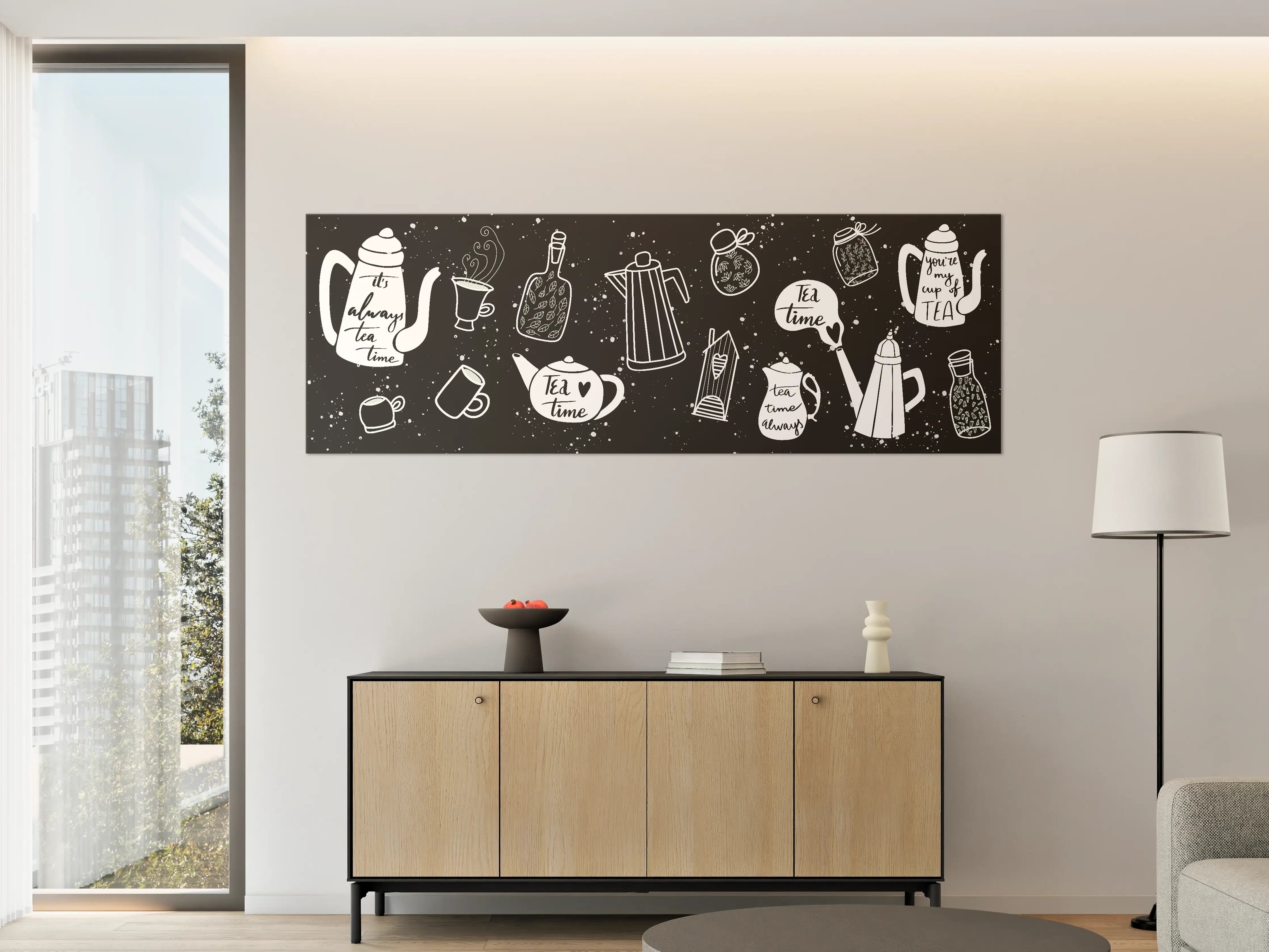 Große Wandbilder - Tea Time Illustration Schwarz-Weiß