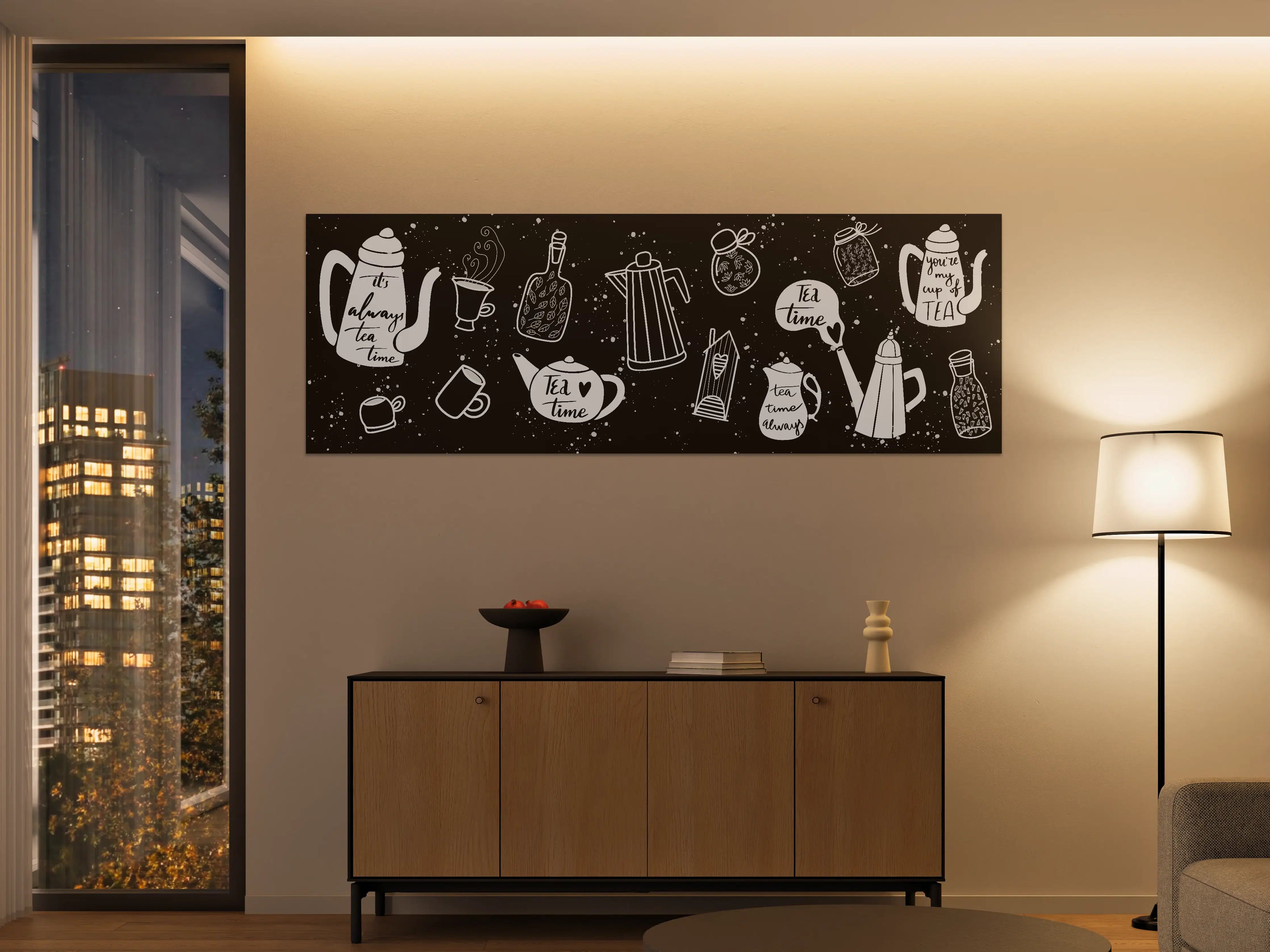 Große Wandbilder - Tea Time Illustration Schwarz-Weiß