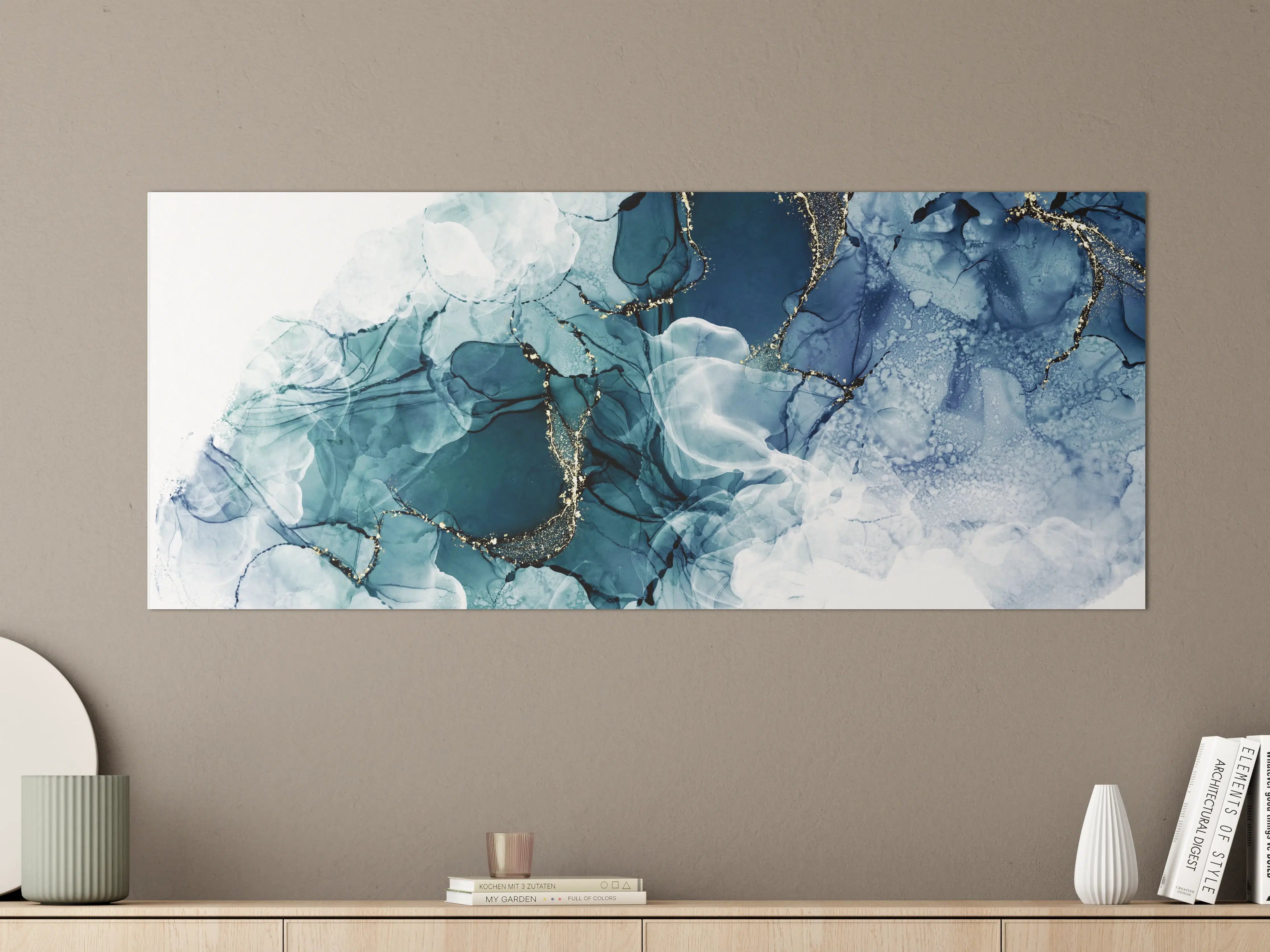 Große Wandbilder - Tiefblaues Fluid-Art Design