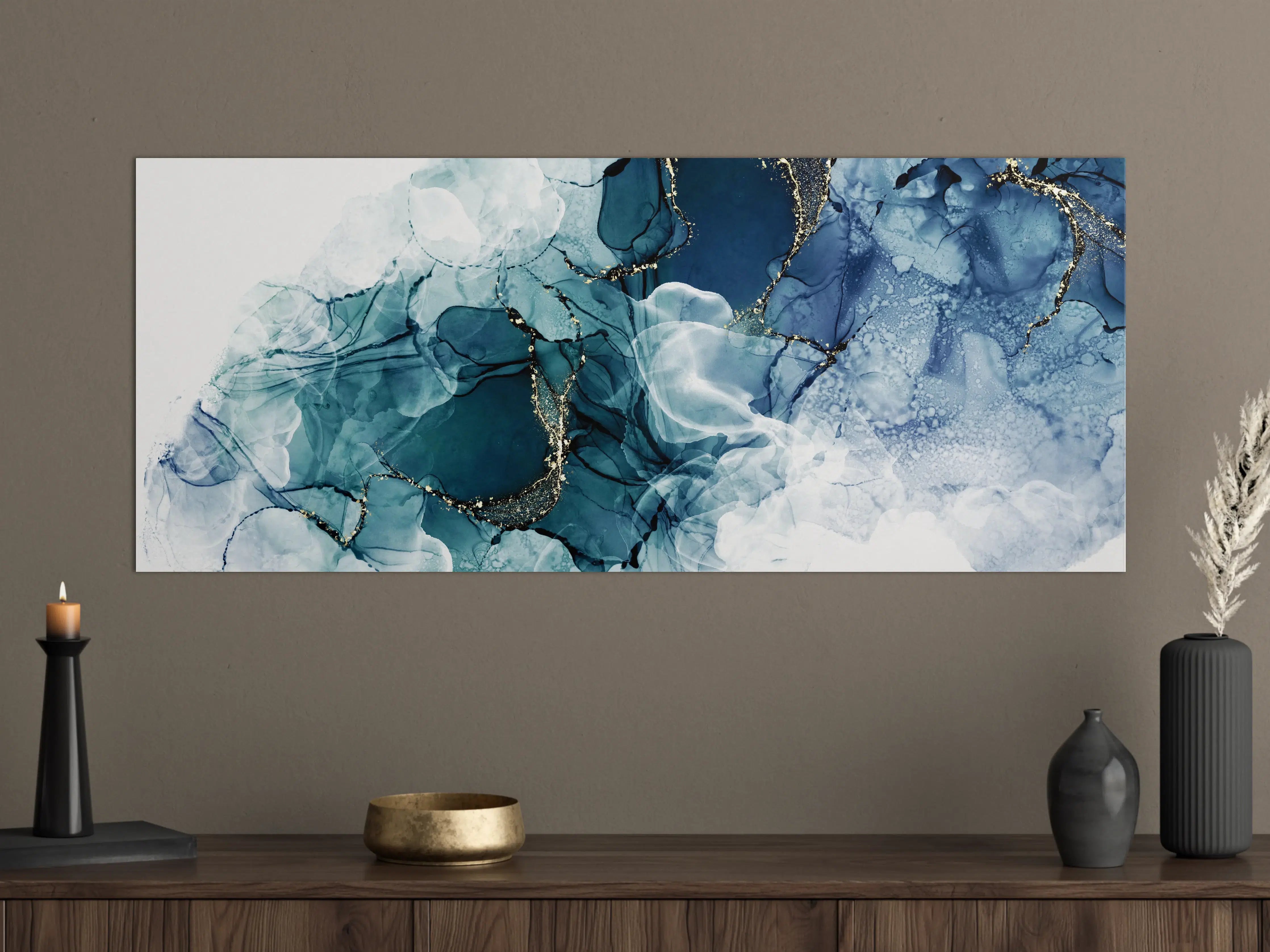 Große Wandbilder - Tiefblaues Fluid-Art Design