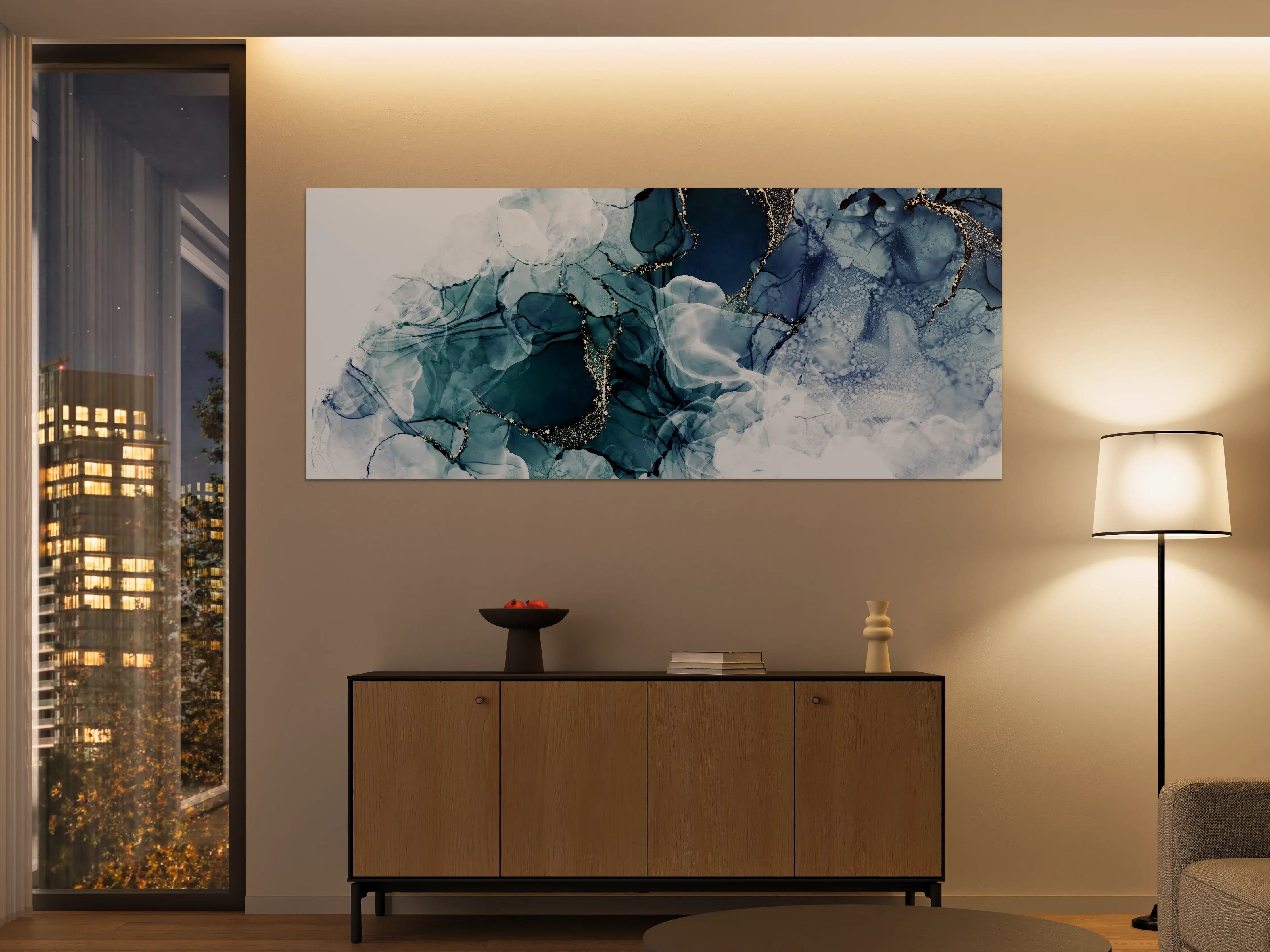 Große Wandbilder - Tiefblaues Fluid-Art Design