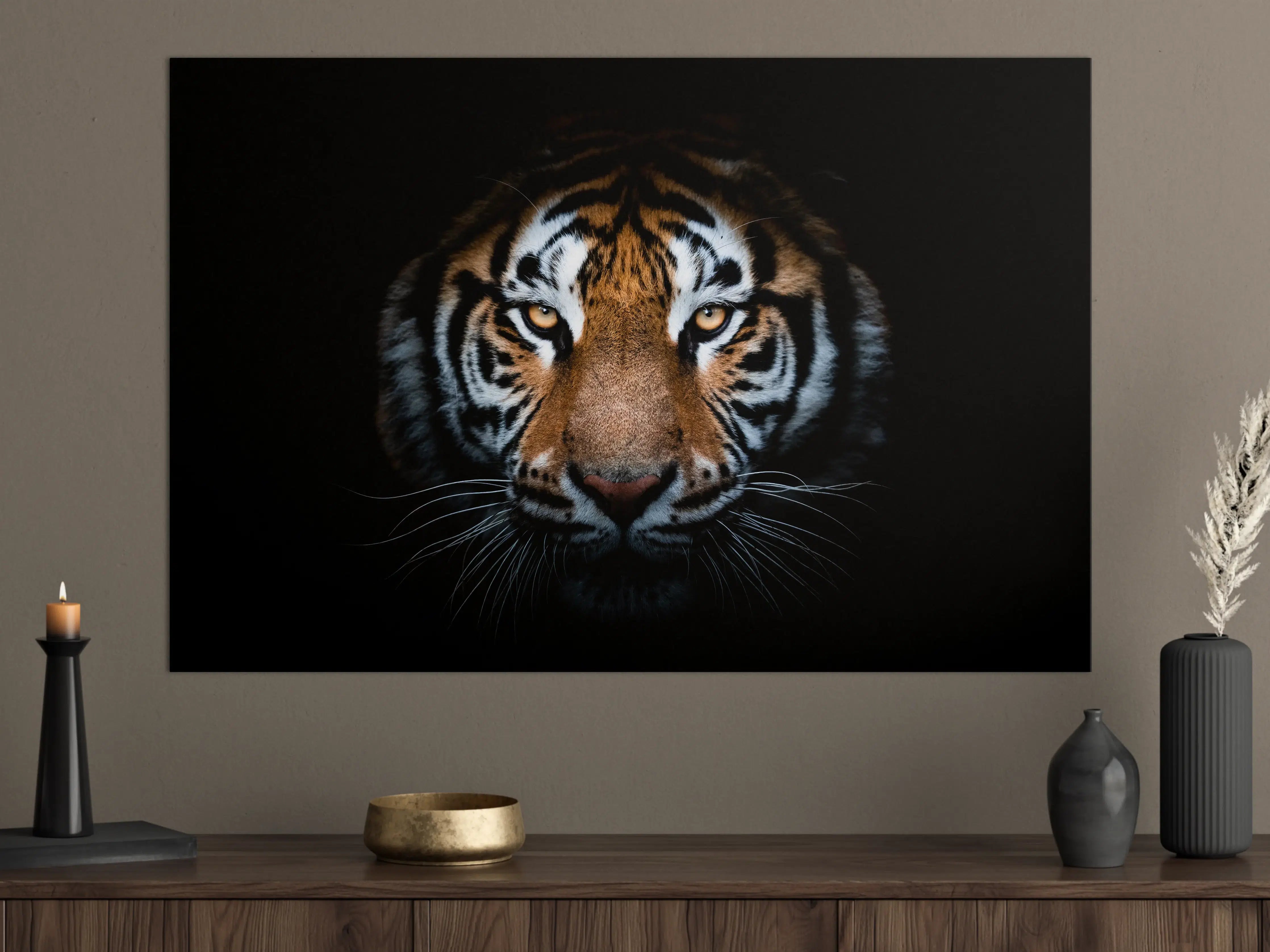 Große Wandbilder - Tiger-Portrait Schwarzer Hintergrund