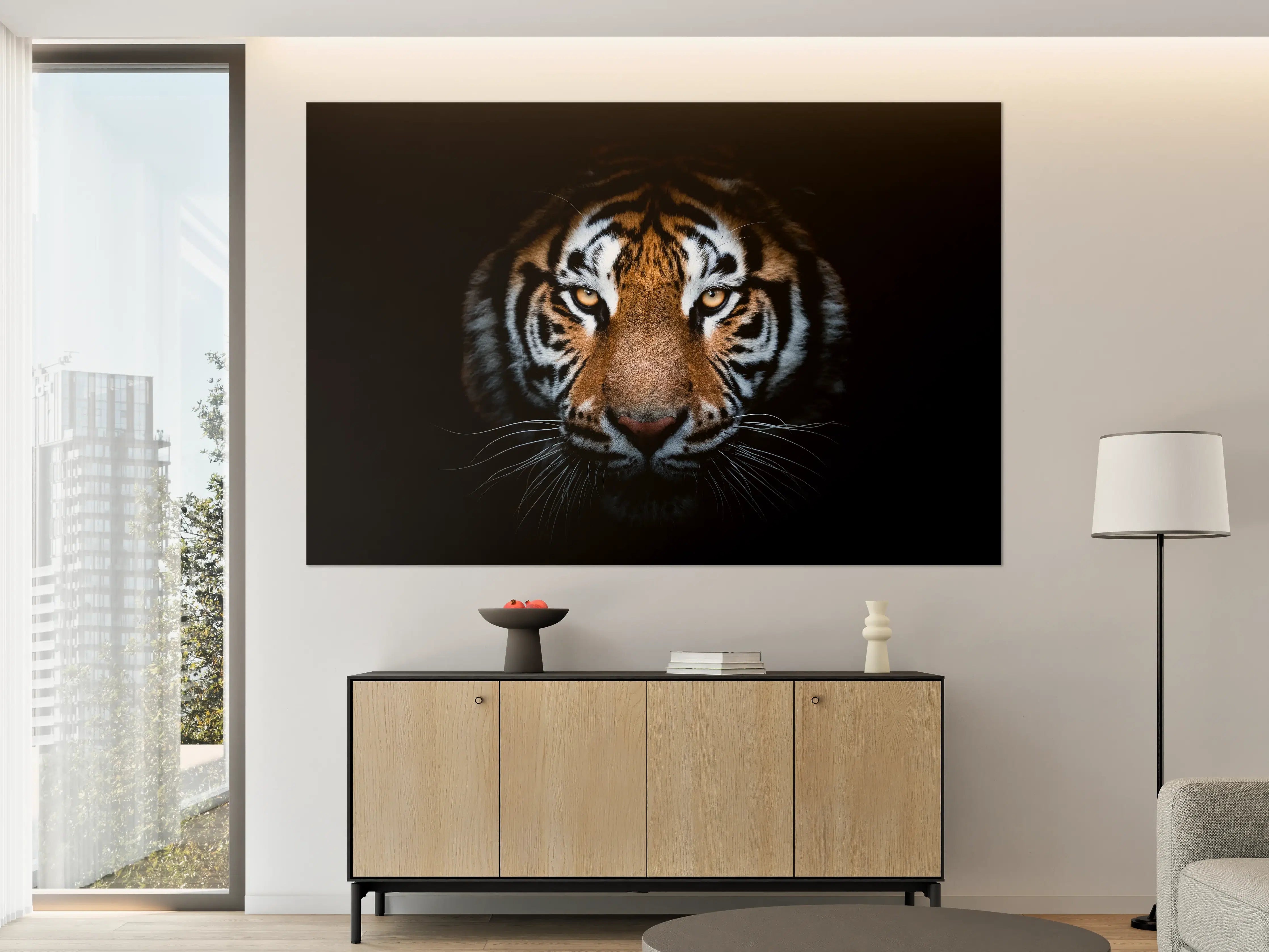 Große Wandbilder - Tiger-Portrait Schwarzer Hintergrund