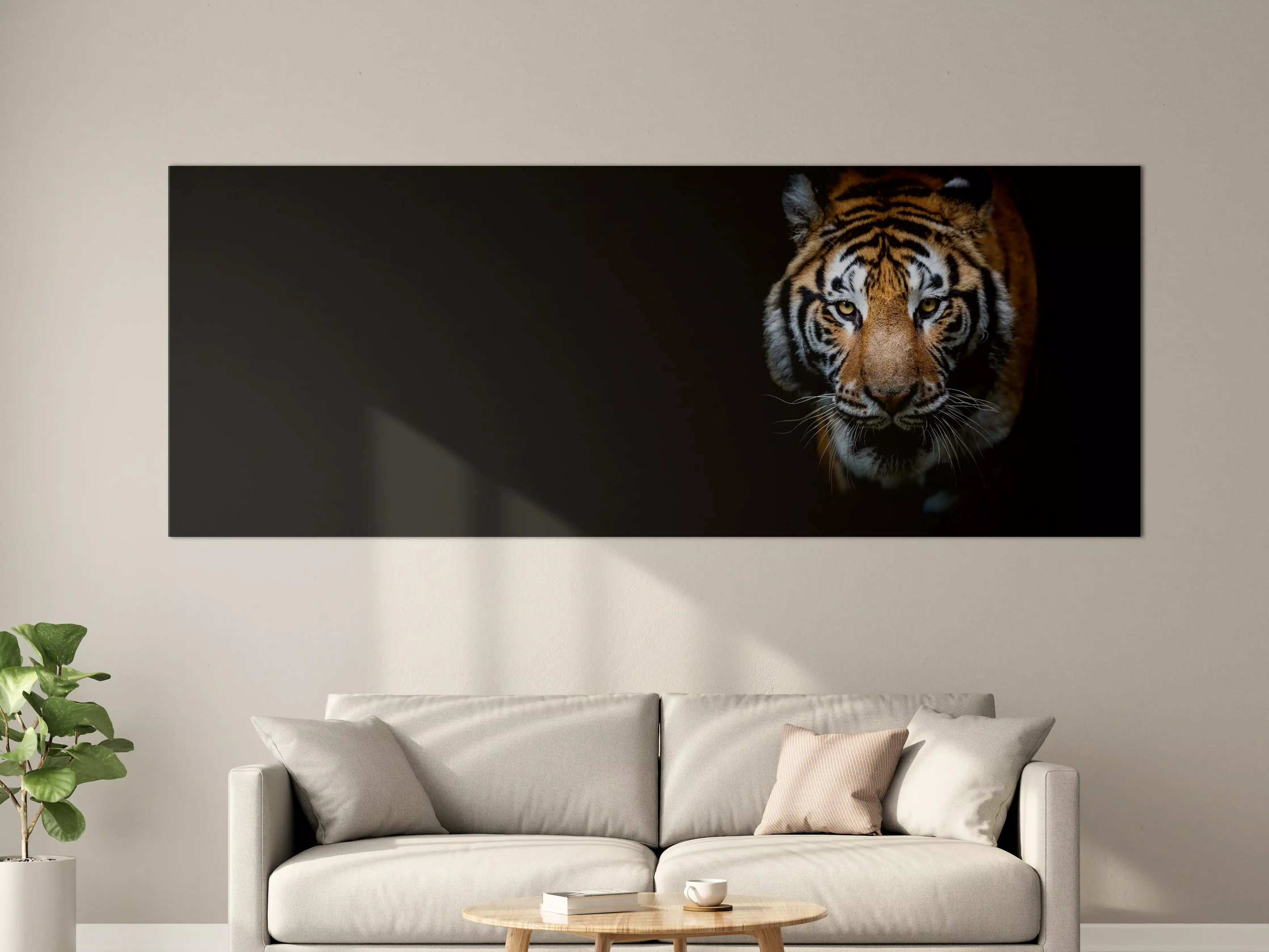 Große Wandbilder - Tiger auf schwarzem Hintergrund