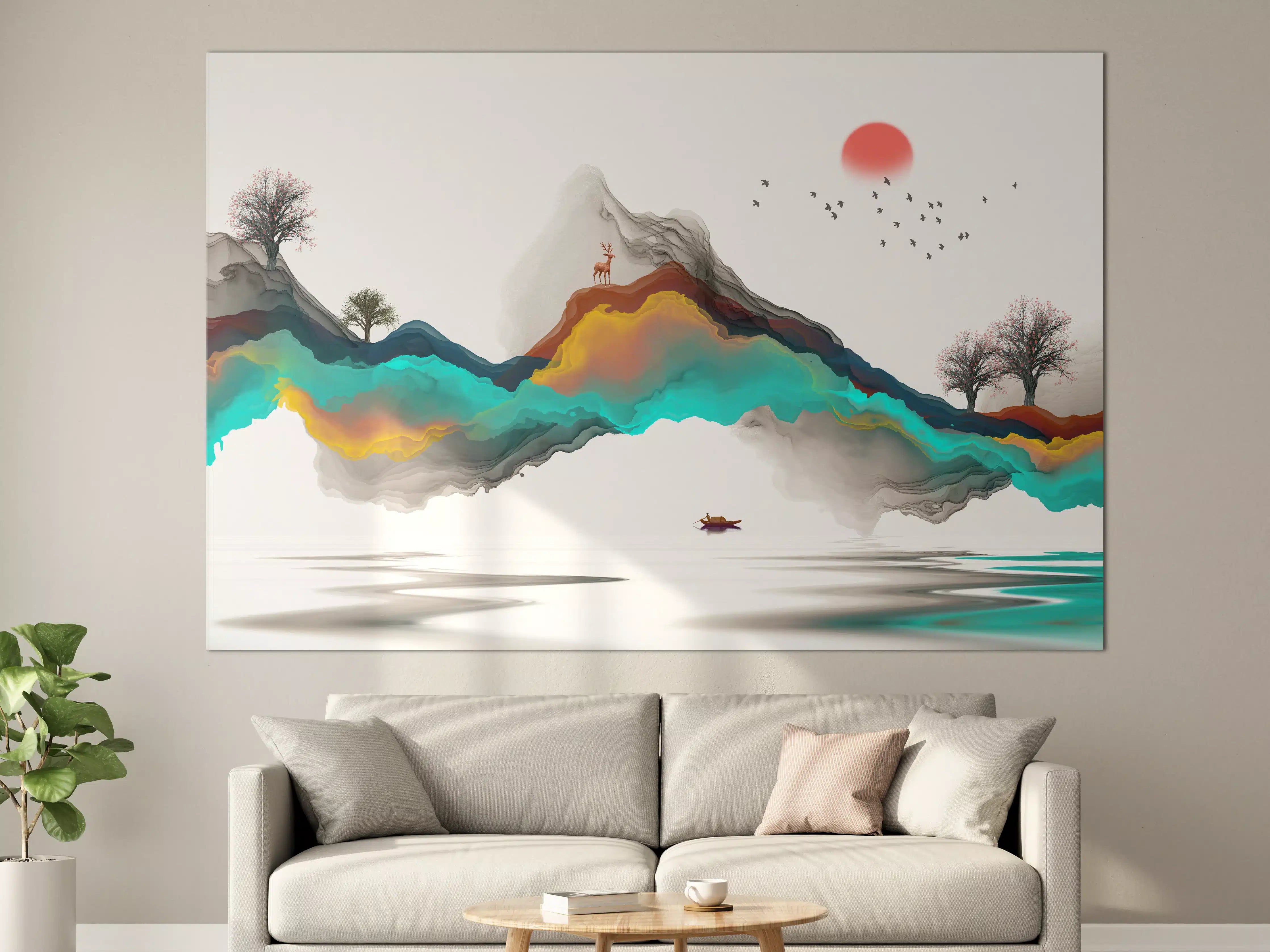 Große Wandbilder - Tinte Linie Dekoration Landschaft