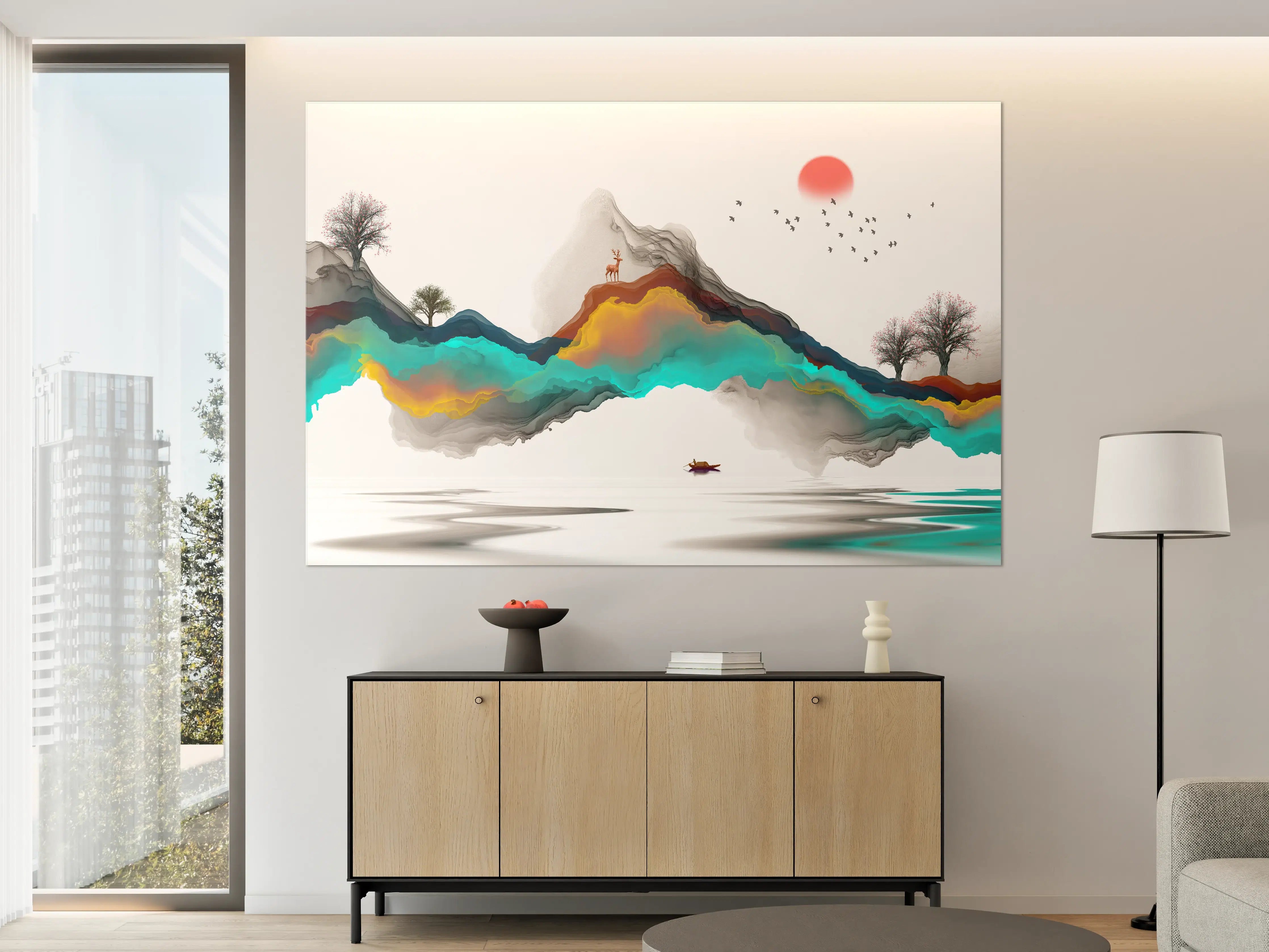 Große Wandbilder - Tinte Linie Dekoration Landschaft