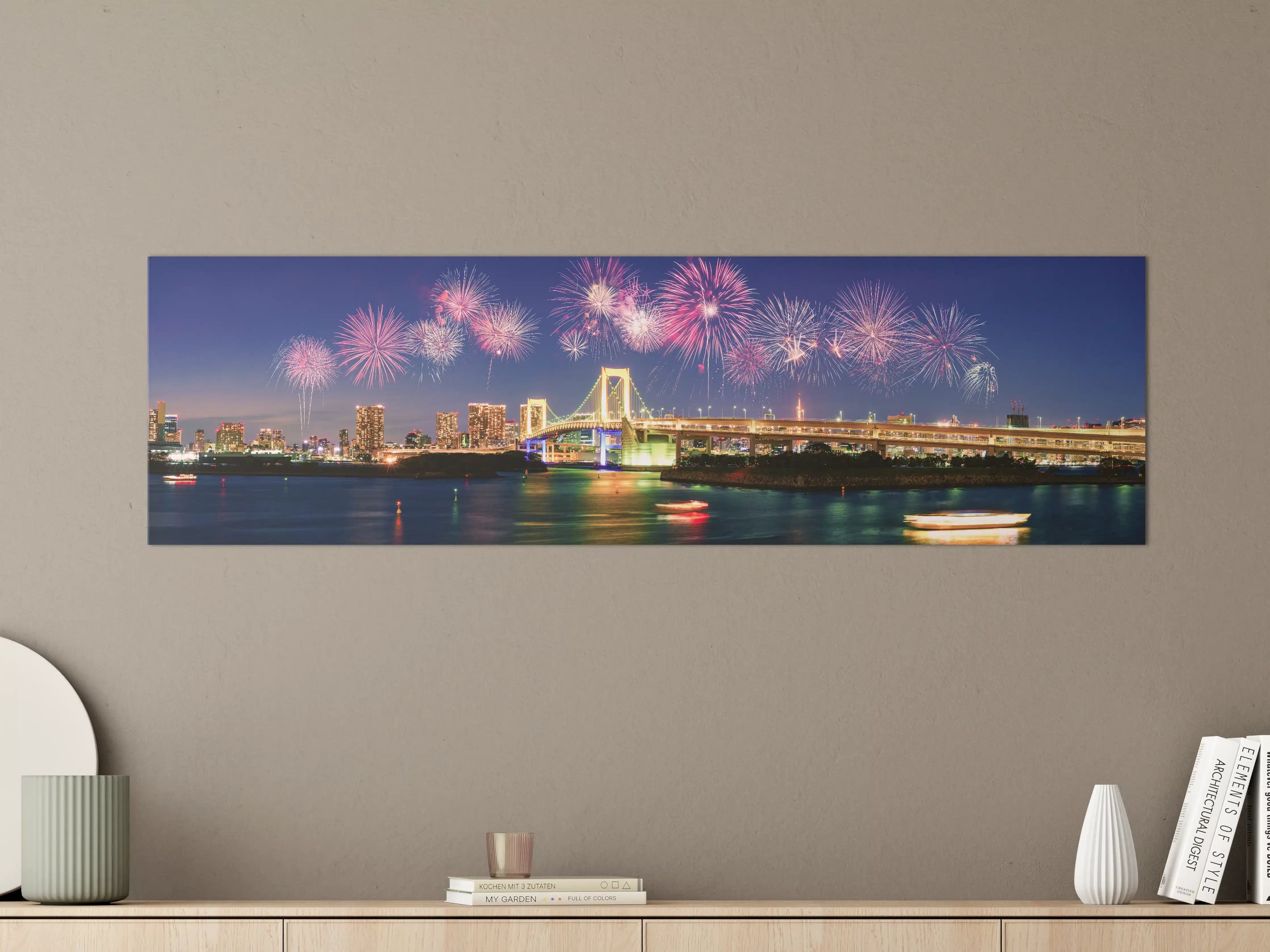 Große Wandbilder - Tokio Feuerwerk-Panorama Nacht