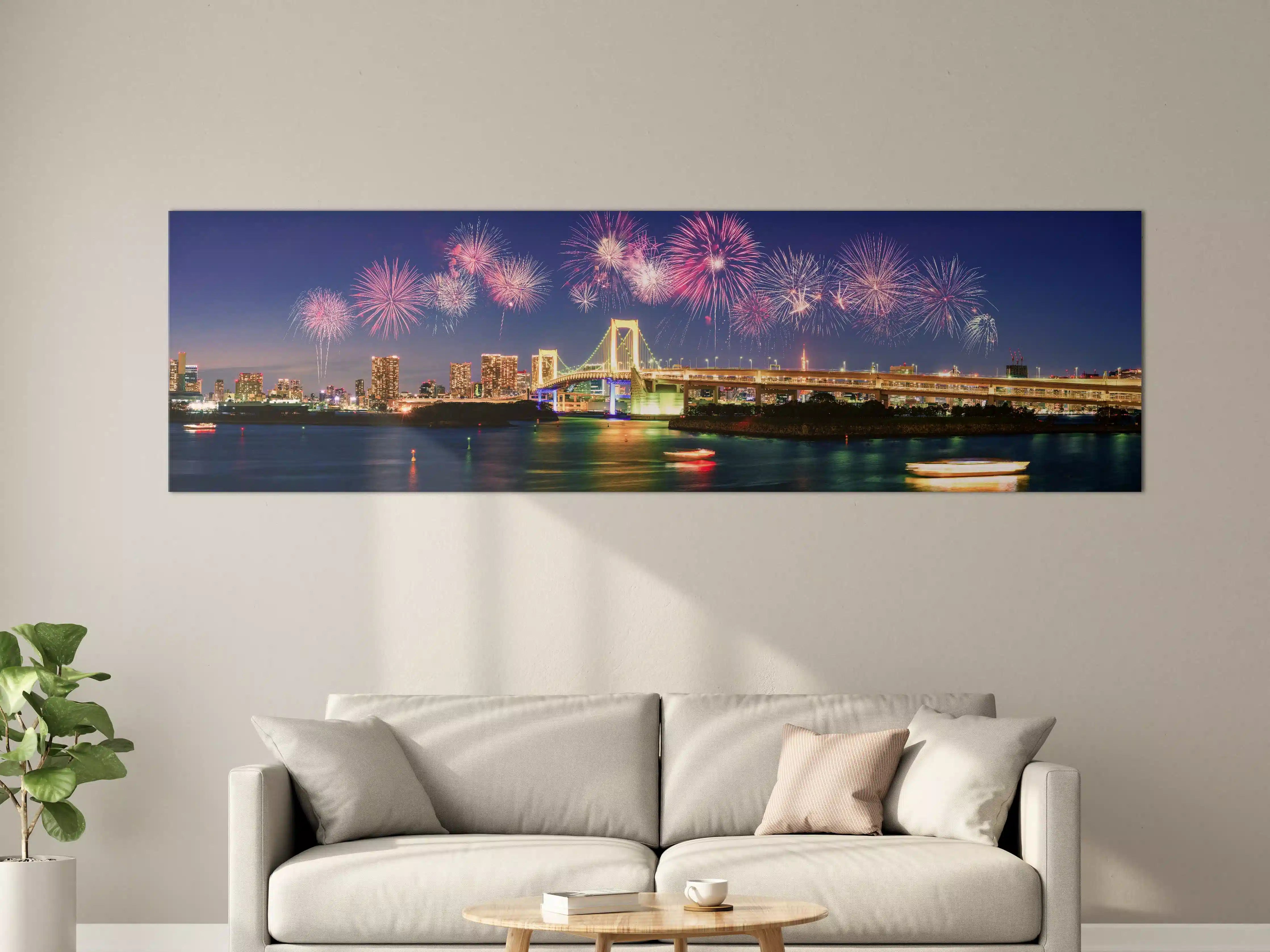 Große Wandbilder - Tokio Feuerwerk-Panorama Nacht