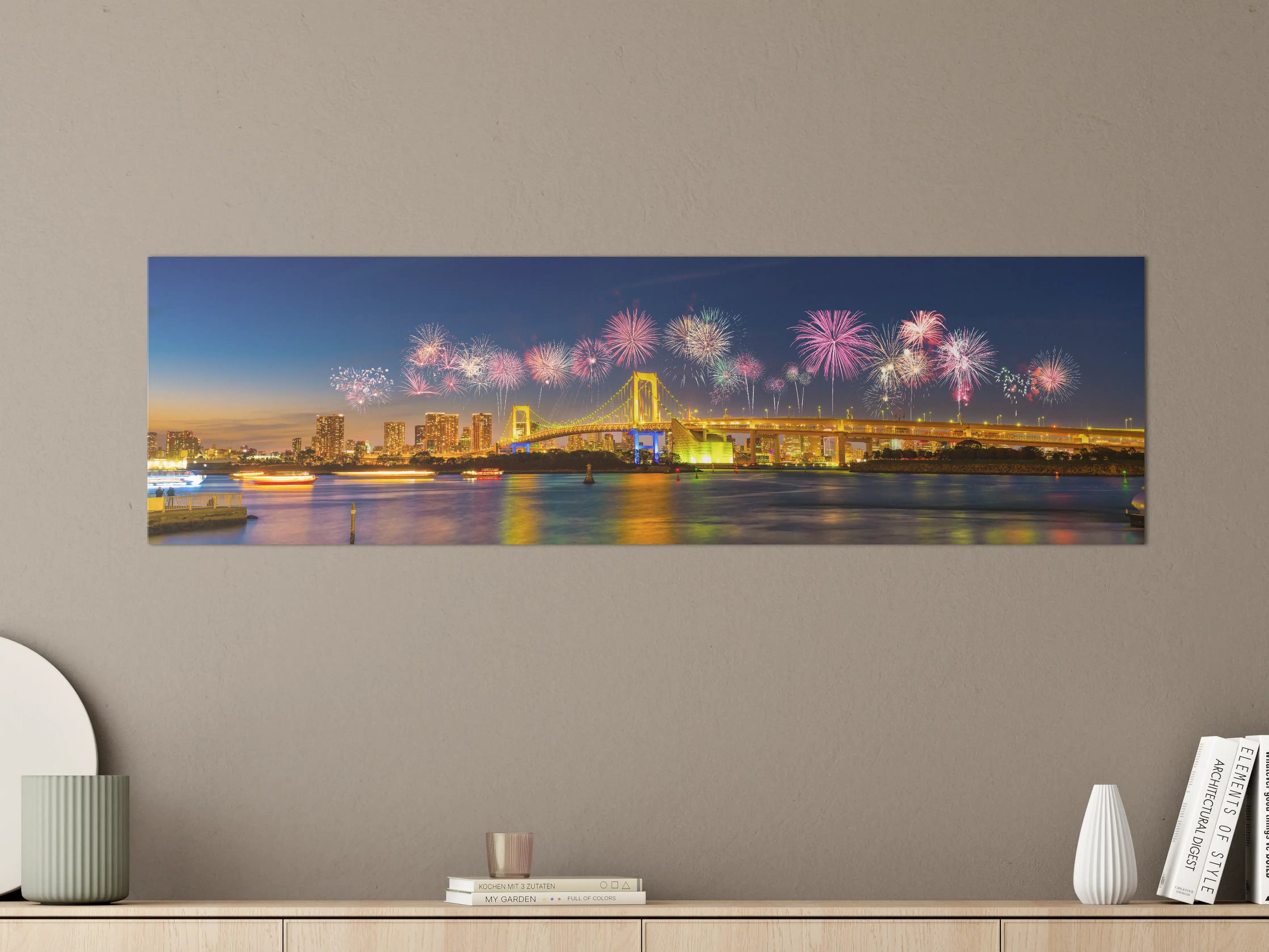 Große Wandbilder - Tokio Feuerwerk Rainbow Bridge