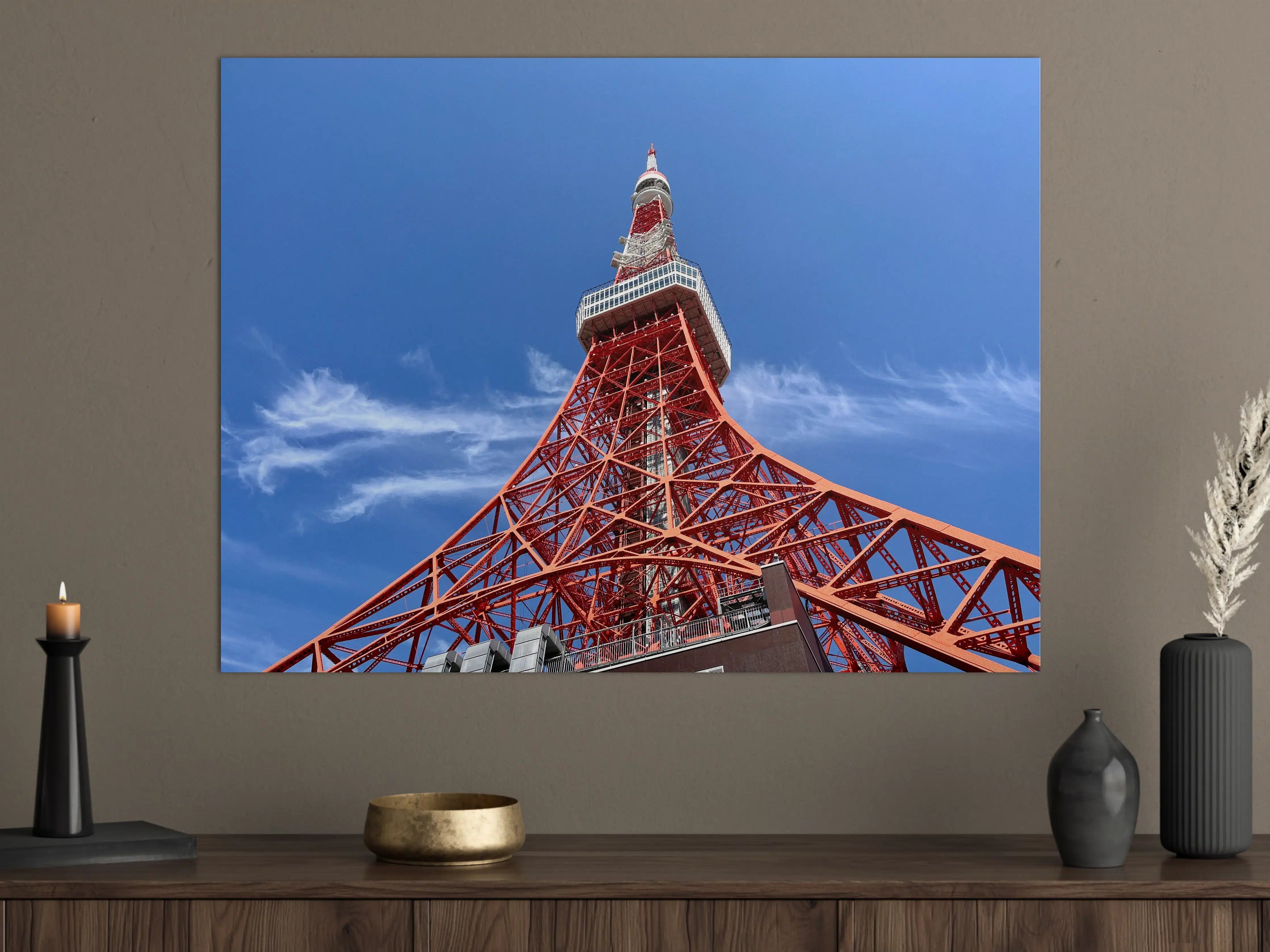 Große Wandbilder - Tokyo Tower in Blau mit Roten Akzenten