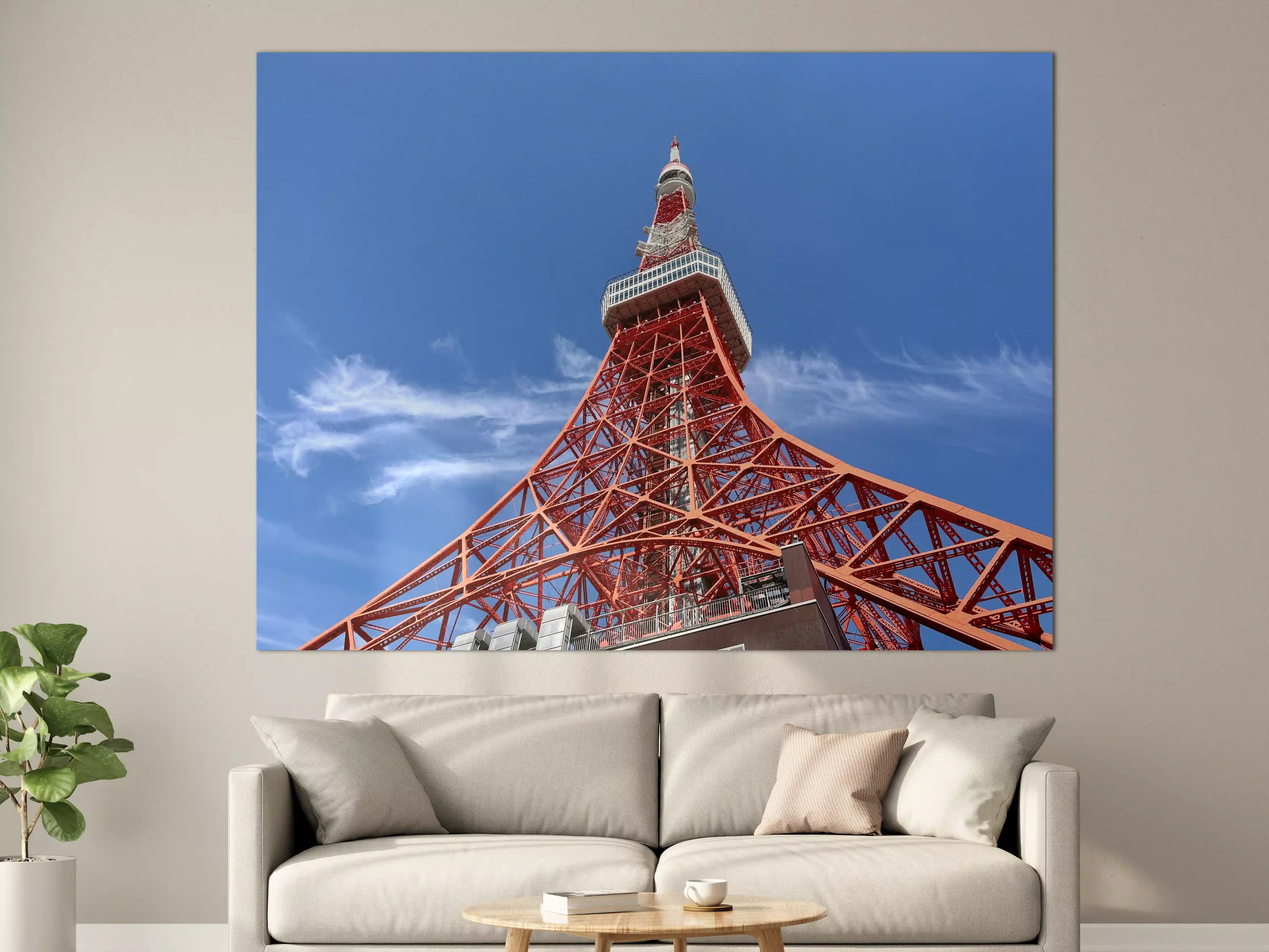Große Wandbilder - Tokyo Tower in Blau mit Roten Akzenten