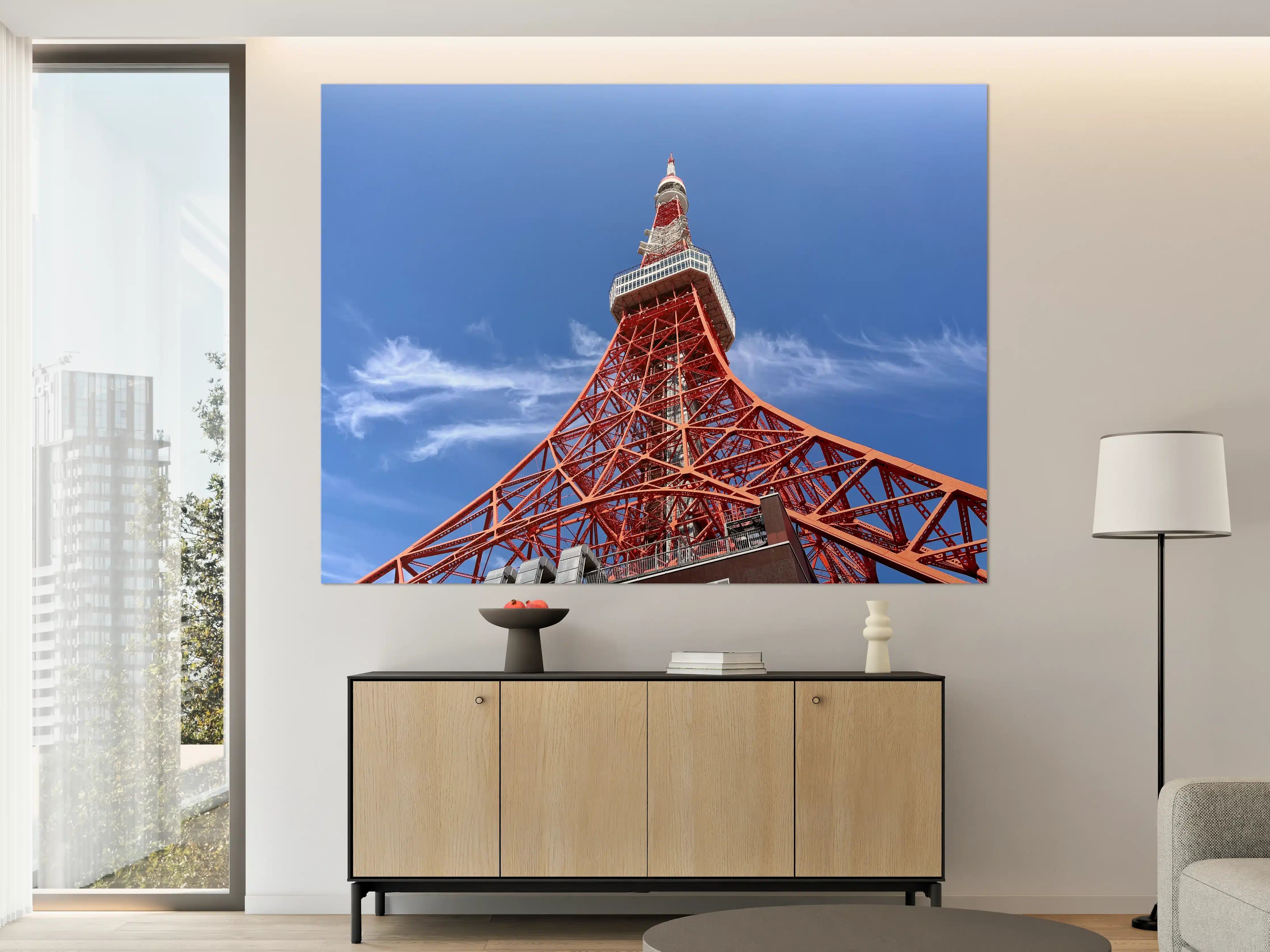 Große Wandbilder - Tokyo Tower in Blau mit Roten Akzenten