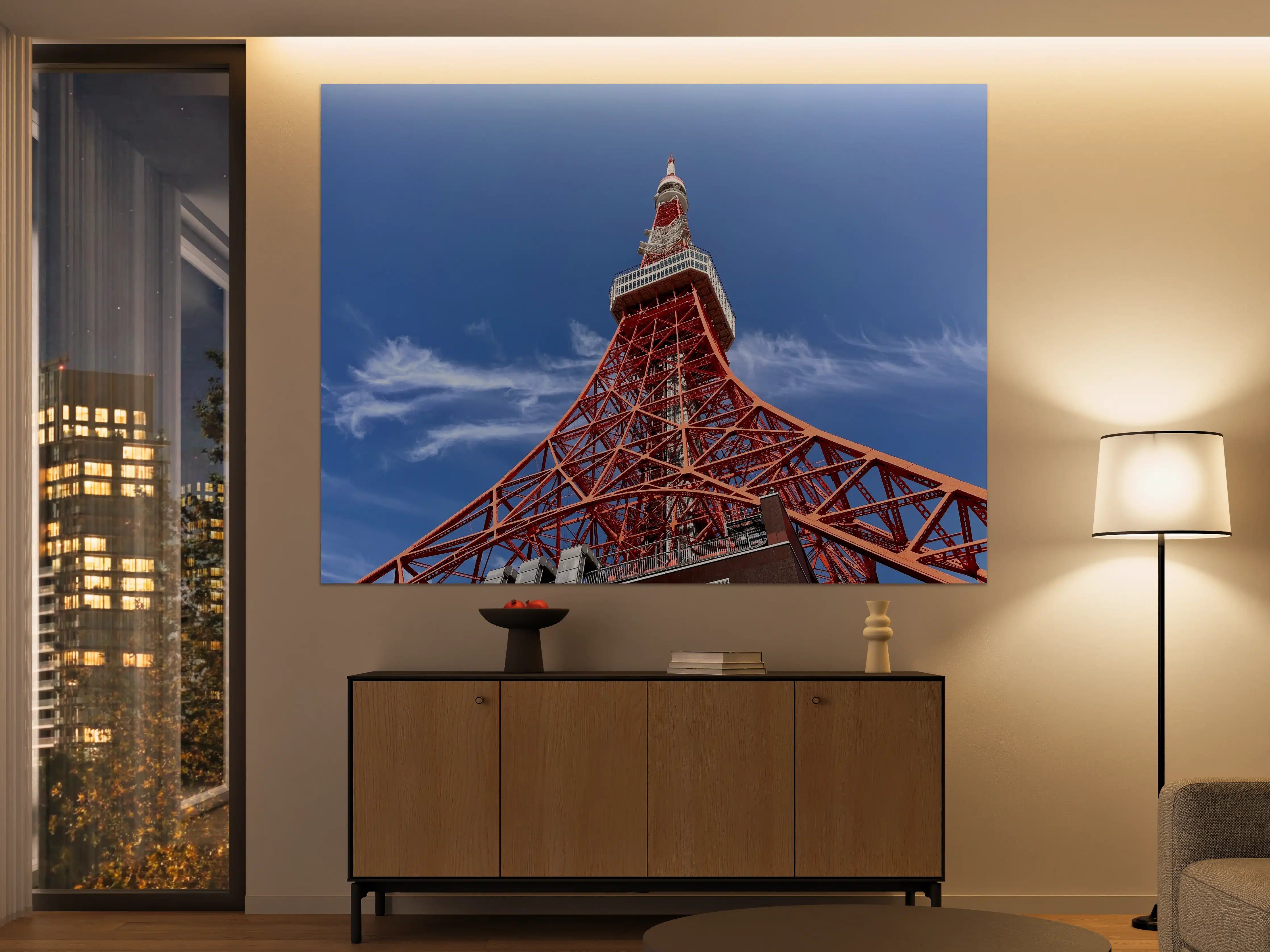 Große Wandbilder - Tokyo Tower in Blau mit Roten Akzenten