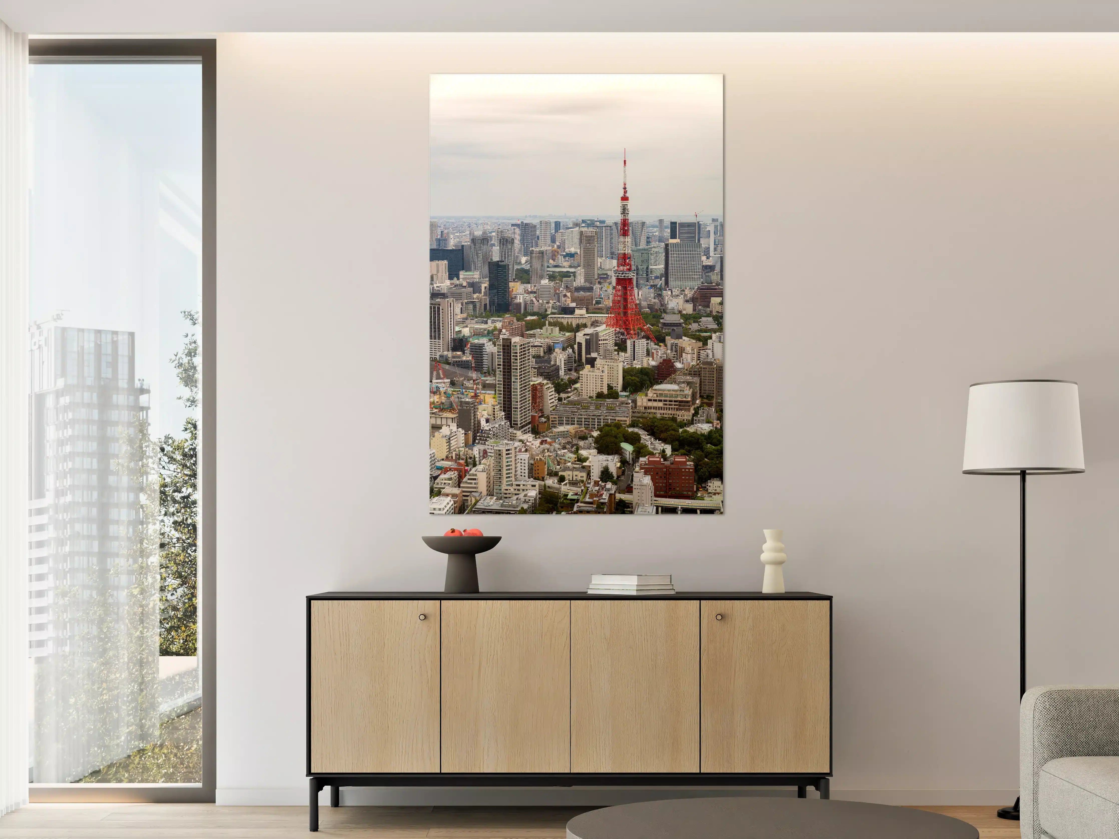 Große Wandbilder - Tokyo Tower in der Skyline bei bewölktem Himmel
