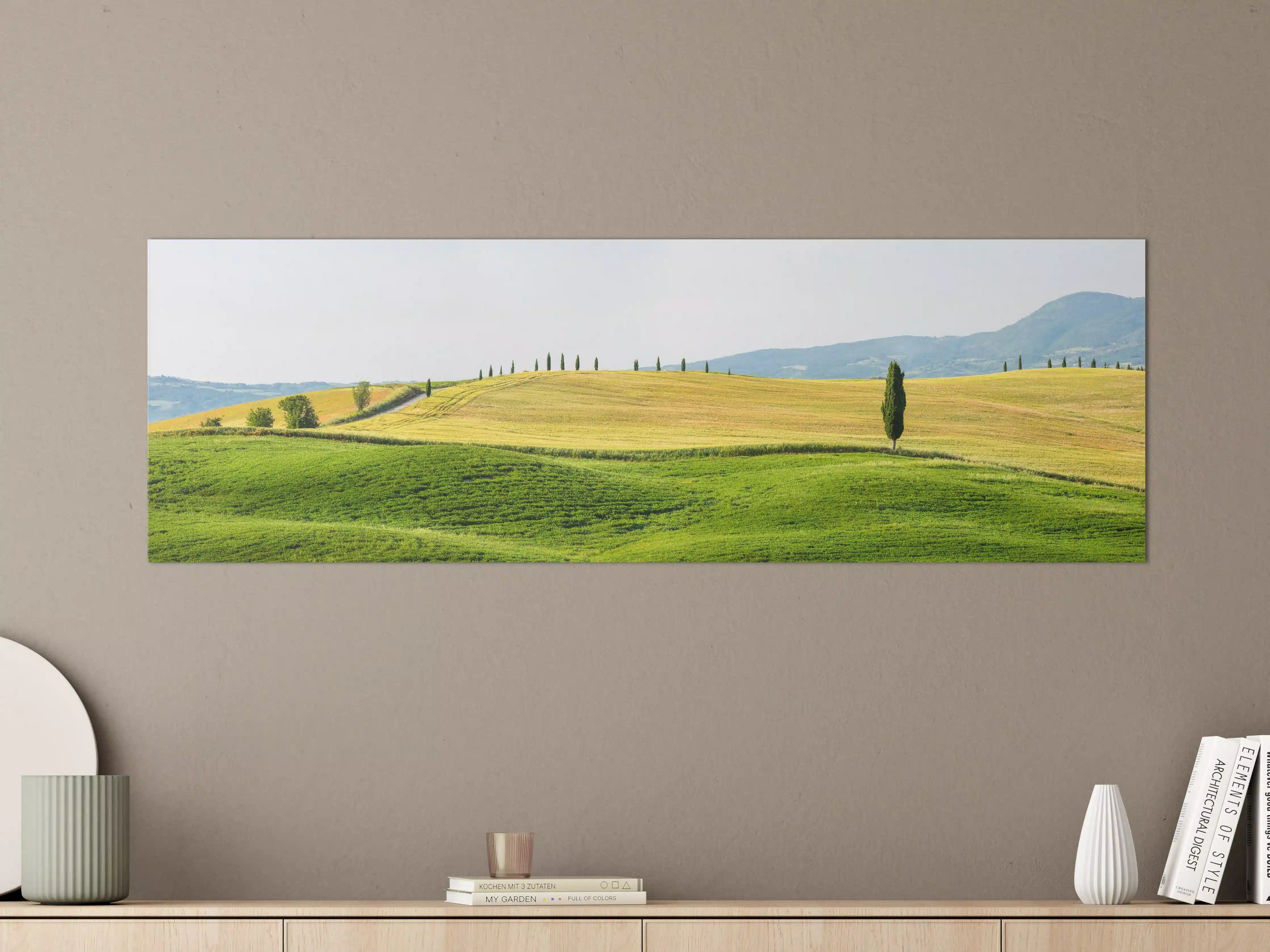 Große Wandbilder - Toskana Hügel Panorama Grün-Gelb