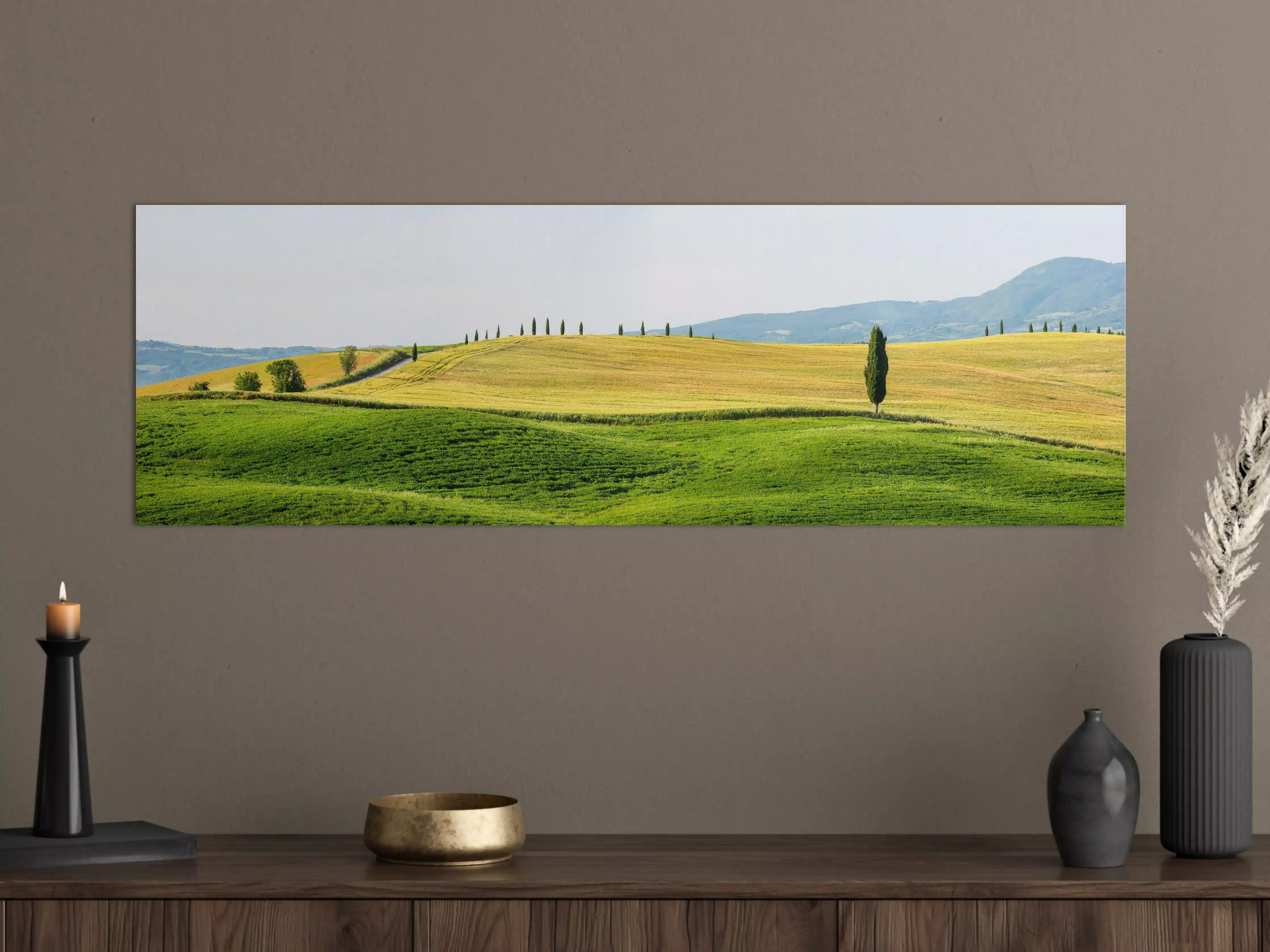Große Wandbilder - Toskana Hügel Panorama Grün-Gelb
