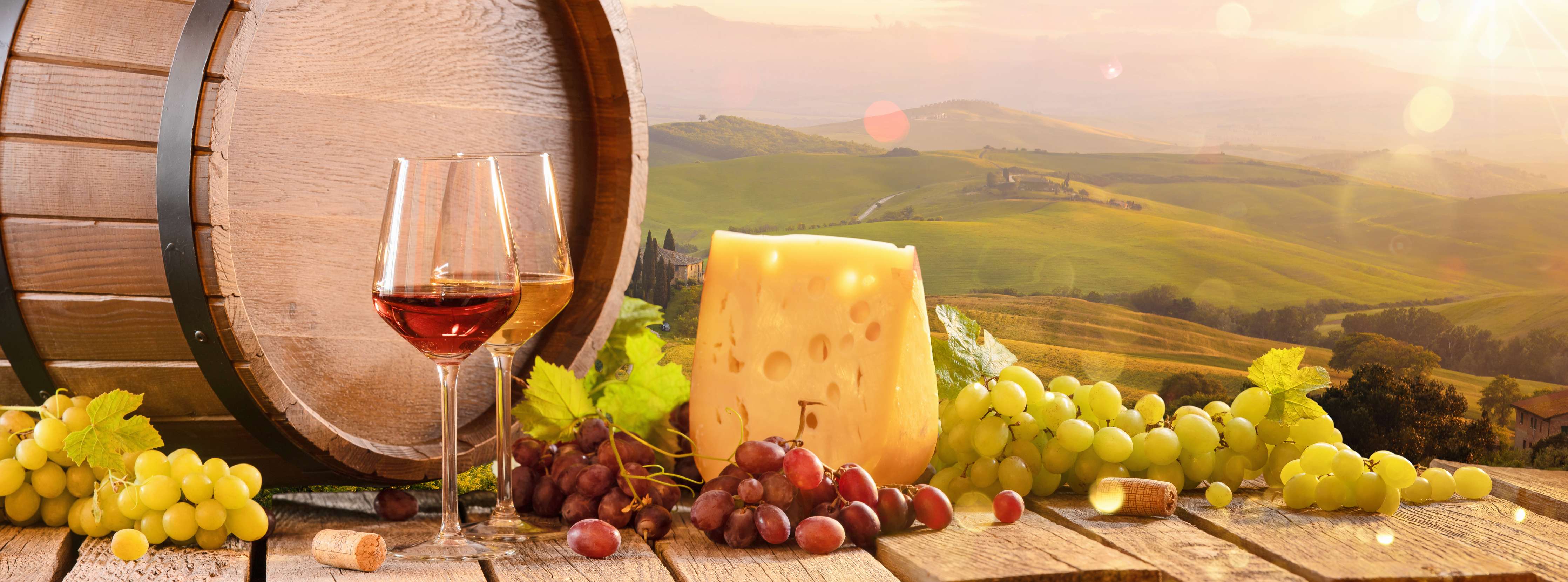 Große Wandbilder-Toskana Wein & Käse Stillleben