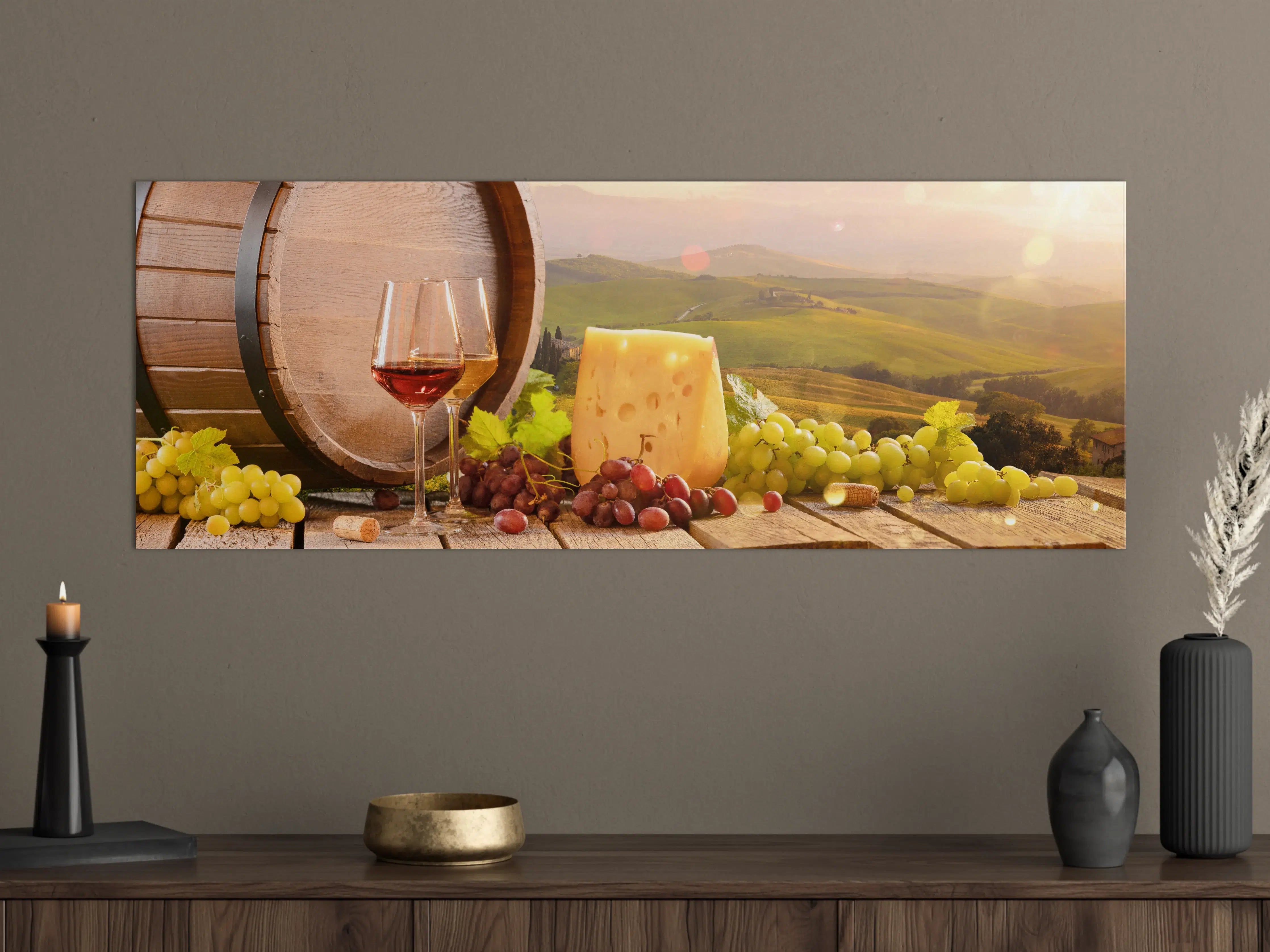 Große Wandbilder - Toskana Wein & Käse Stillleben
