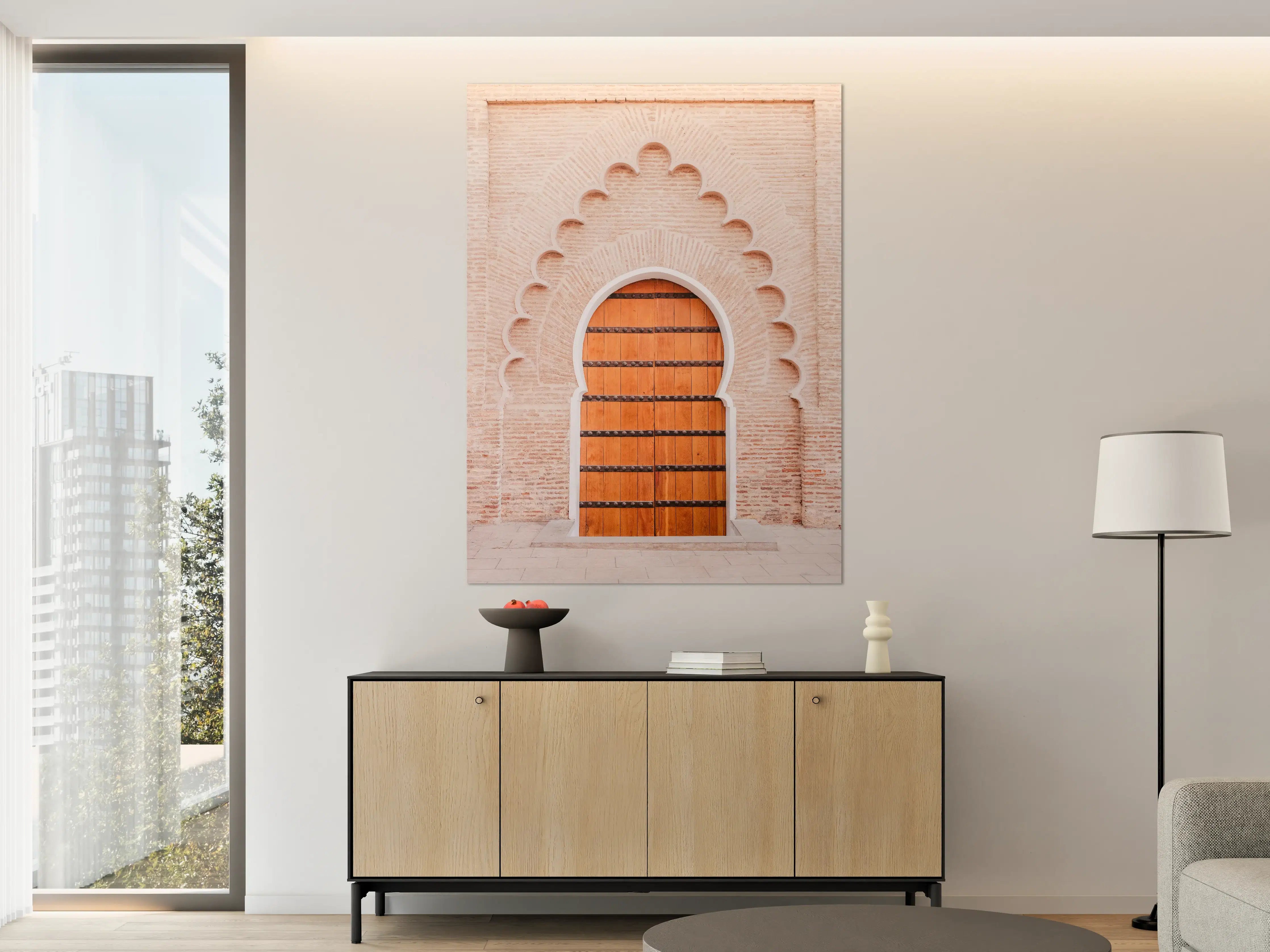 Große Wandbilder - Traditionelle Moschee-Architektur mit Holztür