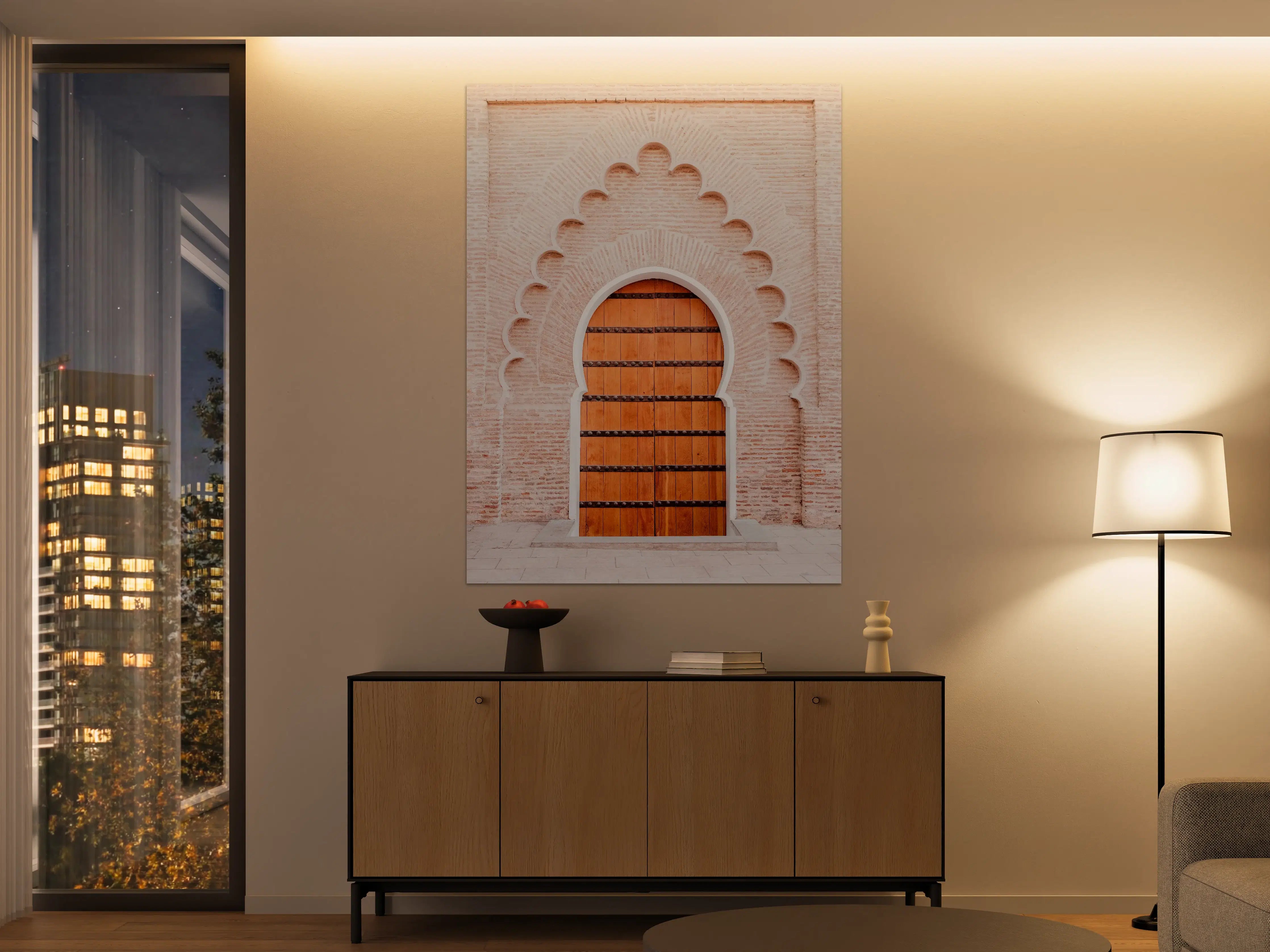 Große Wandbilder - Traditionelle Moschee-Architektur mit Holztür